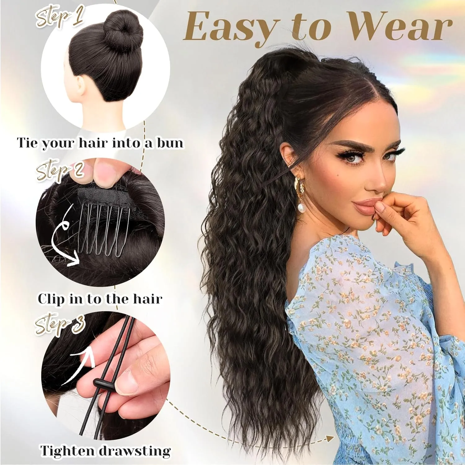 KooKaStyle Ponytail Extension 30 Inch Drawstring Pony Tails Hair Extensions for Women Long Curly Ponytail Synthetic Hairpieces for Daily Use（ Bronde mix Light Blonde）