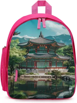 Korean Architecture Palace of Koreas Laptop Backpack 12.6 Inch Lightweight Travel Daypack Bookbag Pink-style