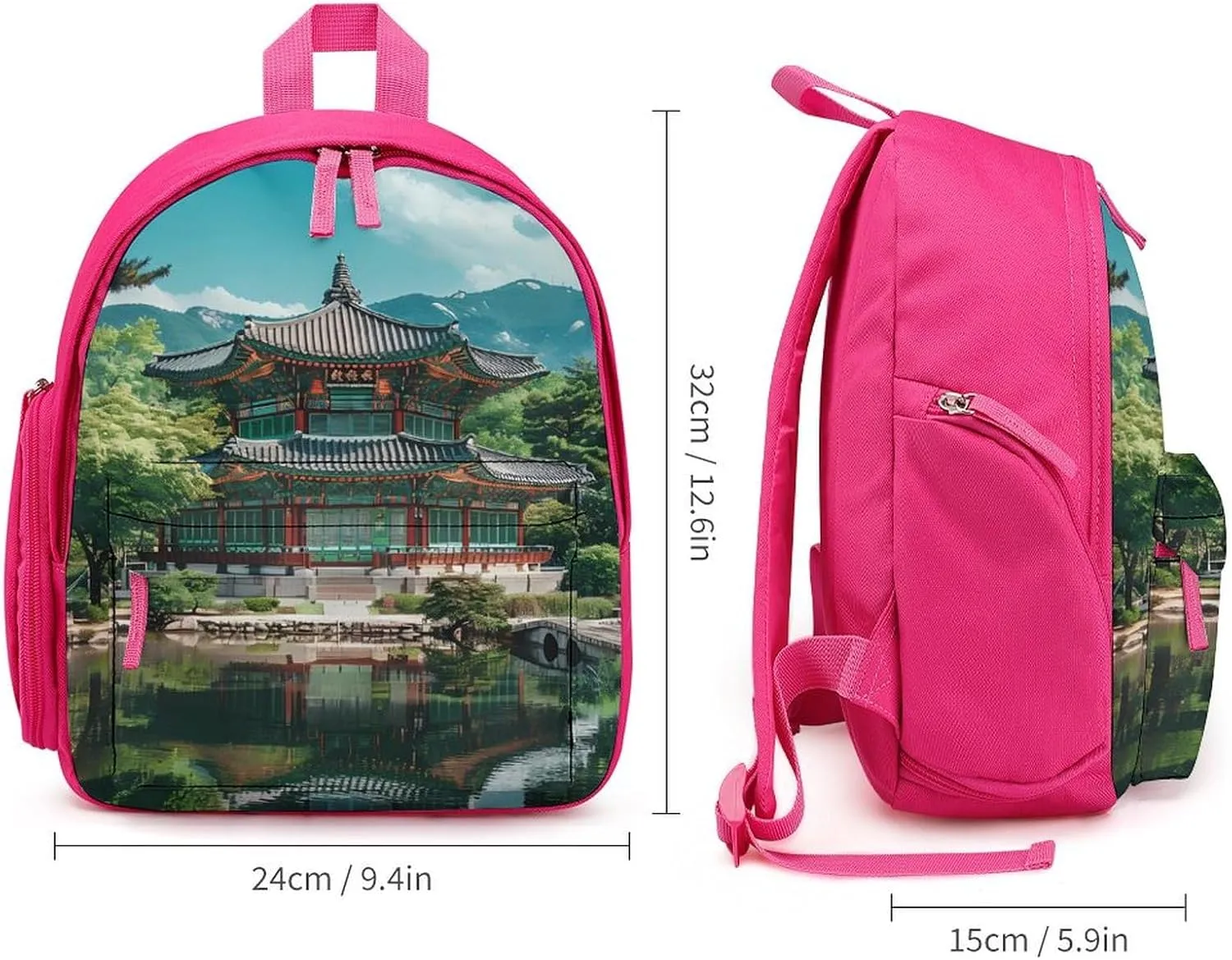 Korean Architecture Palace of Koreas Laptop Backpack 12.6 Inch Lightweight Travel Daypack Bookbag Pink-style