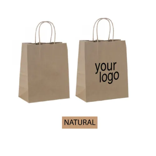 Kraft Paper Shopping Bags - Petite Size 250pcs per Box - 8"W x 4"D x 10"H