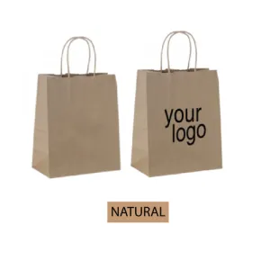 Kraft Paper Shopping Bags - Petite Size 250pcs per Box - 8"W x 4"D x 10"H