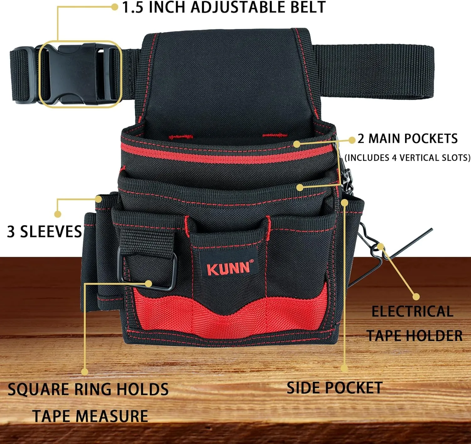 KUNN Electrician Tool Pouch - Durable Small Basic Maintenance Tool Pouch Belt with Belt Clip