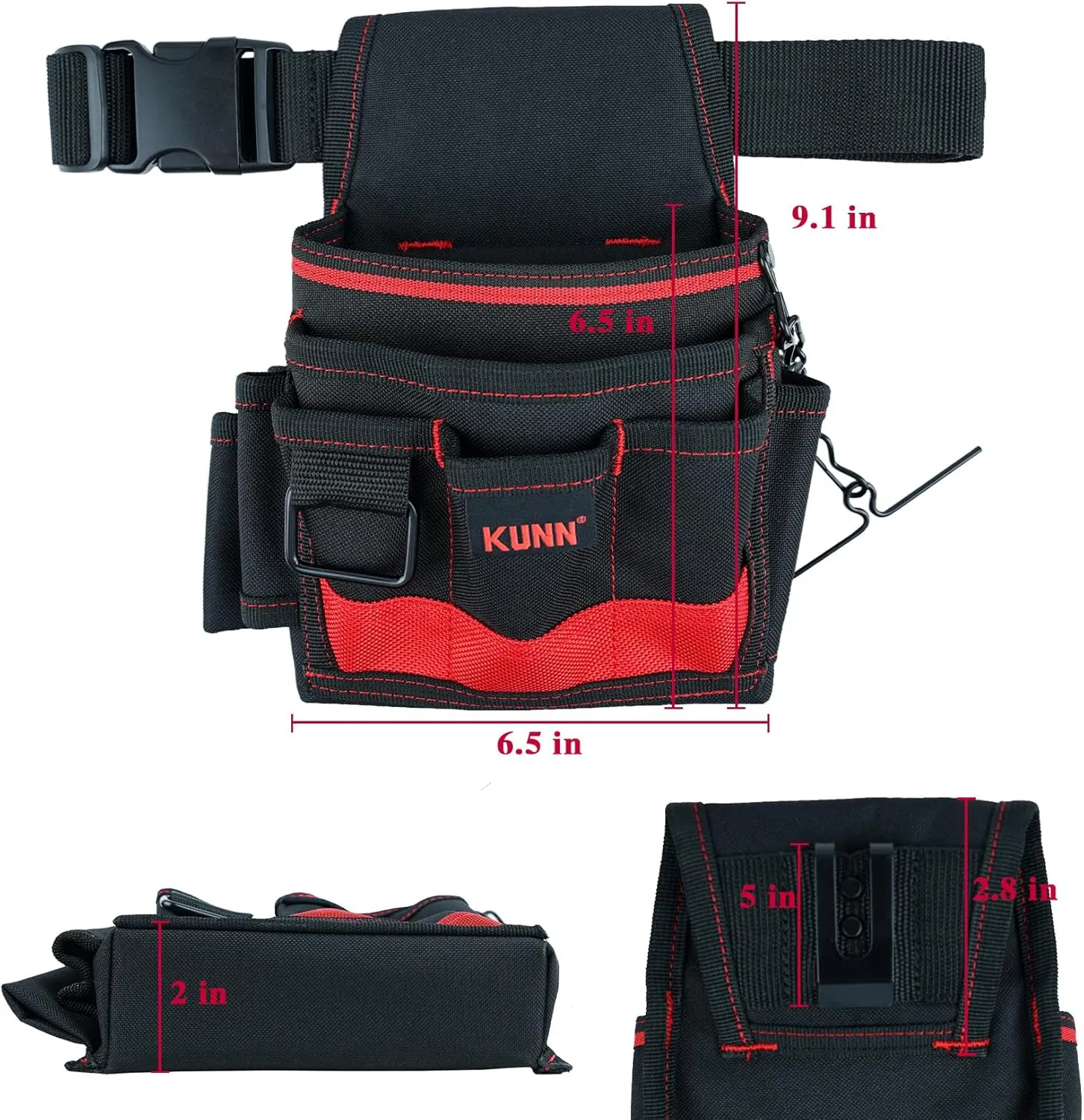 KUNN Electrician Tool Pouch - Durable Small Basic Maintenance Tool Pouch Belt with Belt Clip