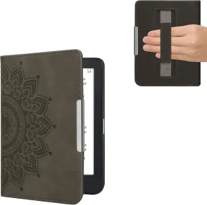 kwmobile Case Compatible with Kobo Clara 2E / Tolino Shine 4 - Faux Nubuck Leather - Rising Sun Grey