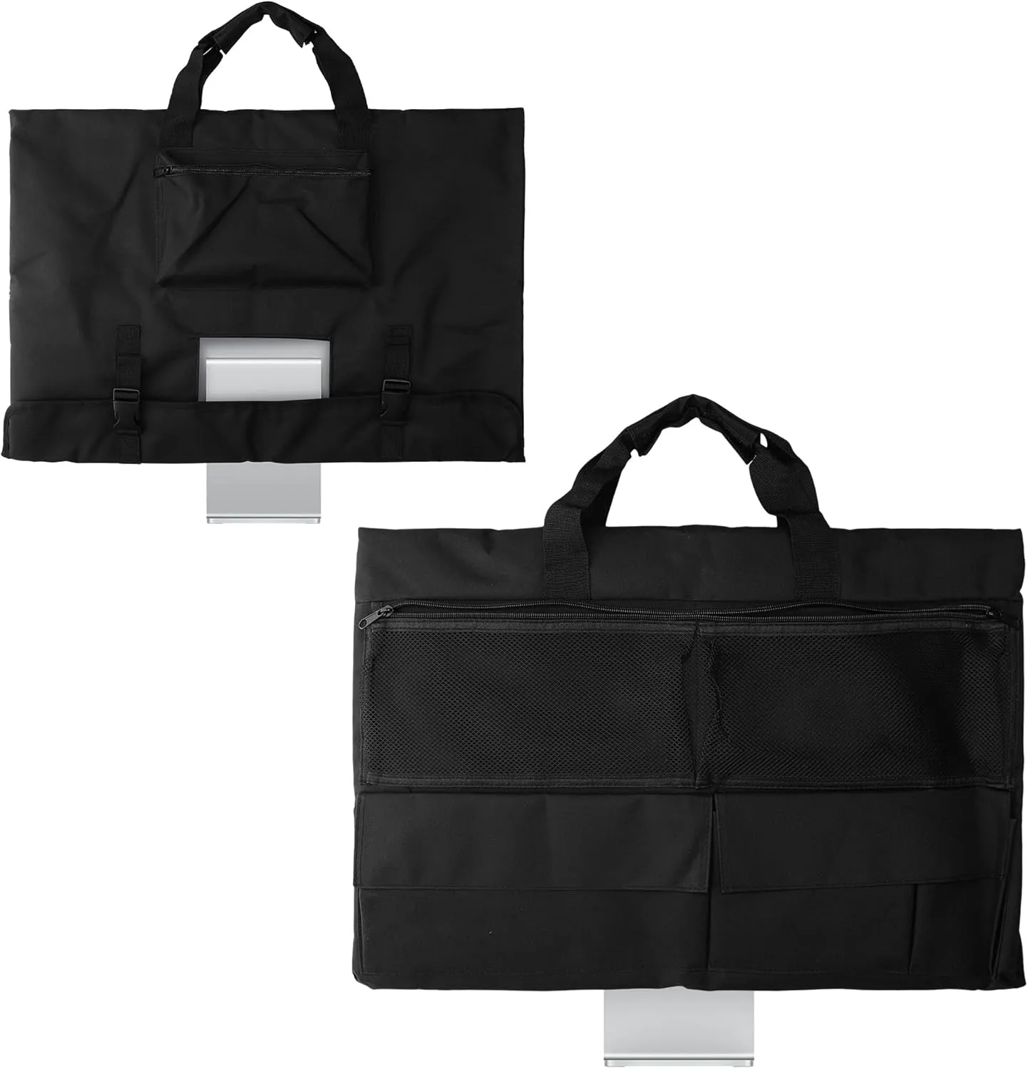 kwmobile Monitor Carry Case Compatible with iMac 24" / Lenovo 24" / BenQ 24" / Dell 24" Carry Case - Screen Tote Bag with Pockets - Black