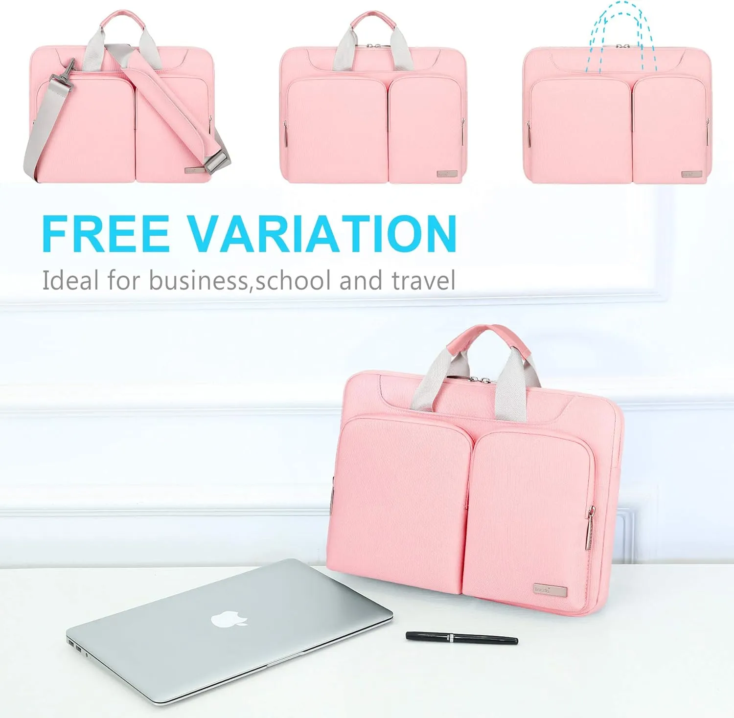 Lacdo 360° Protective Laptop Shoulder Bag, 16 inch Laptop Bag for 16 inch New MacBook Pro M4/M3/M2 /M1 Pro Max A3403 A3186 A2991 A2780 A2485 2024-2019, 15" Surface Laptop 7th Copilot PC Computer, Pink