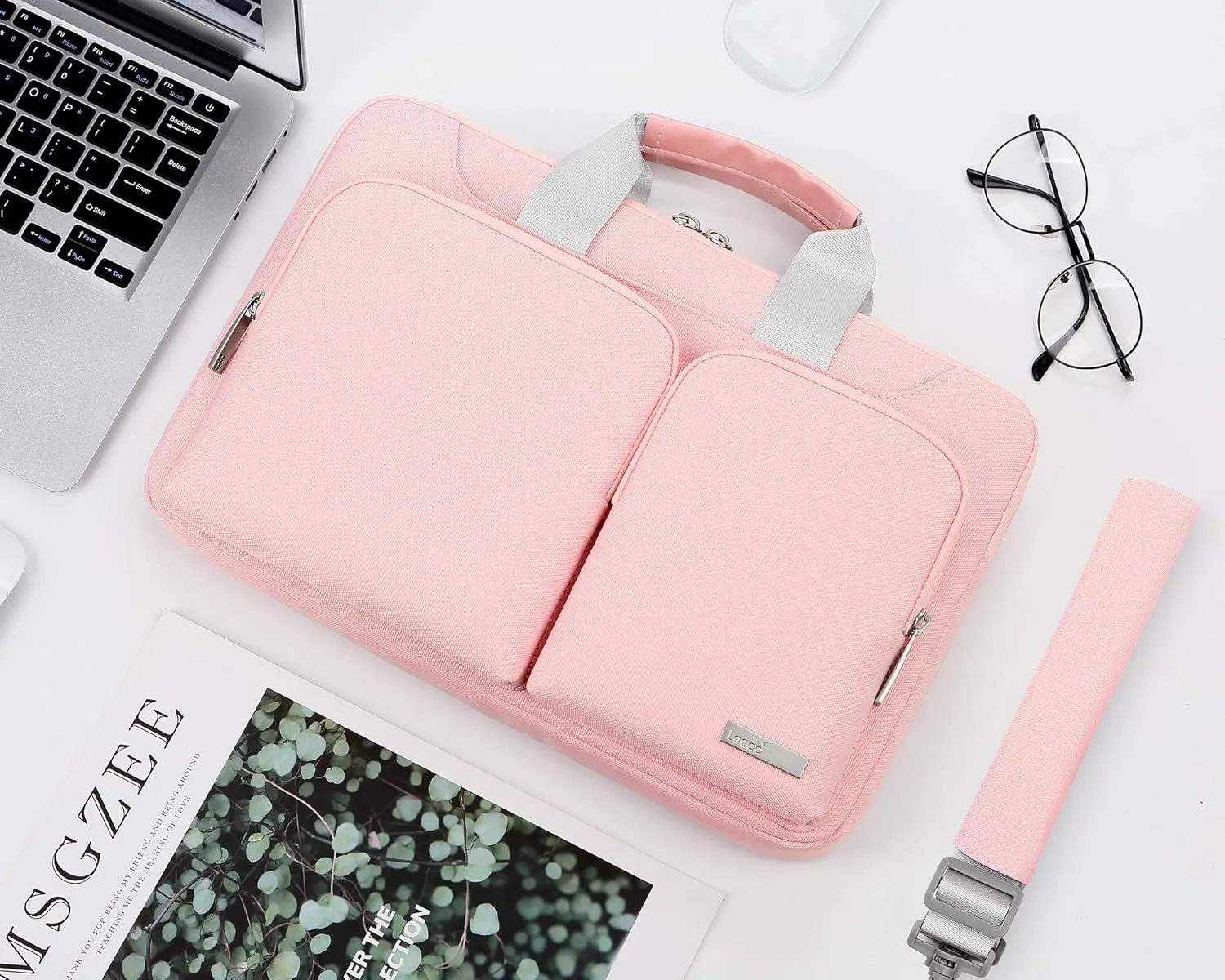 Lacdo 360° Protective Laptop Shoulder Bag, 16 inch Laptop Bag for 16 inch New MacBook Pro M4/M3/M2 /M1 Pro Max A3403 A3186 A2991 A2780 A2485 2024-2019, 15" Surface Laptop 7th Copilot PC Computer, Pink