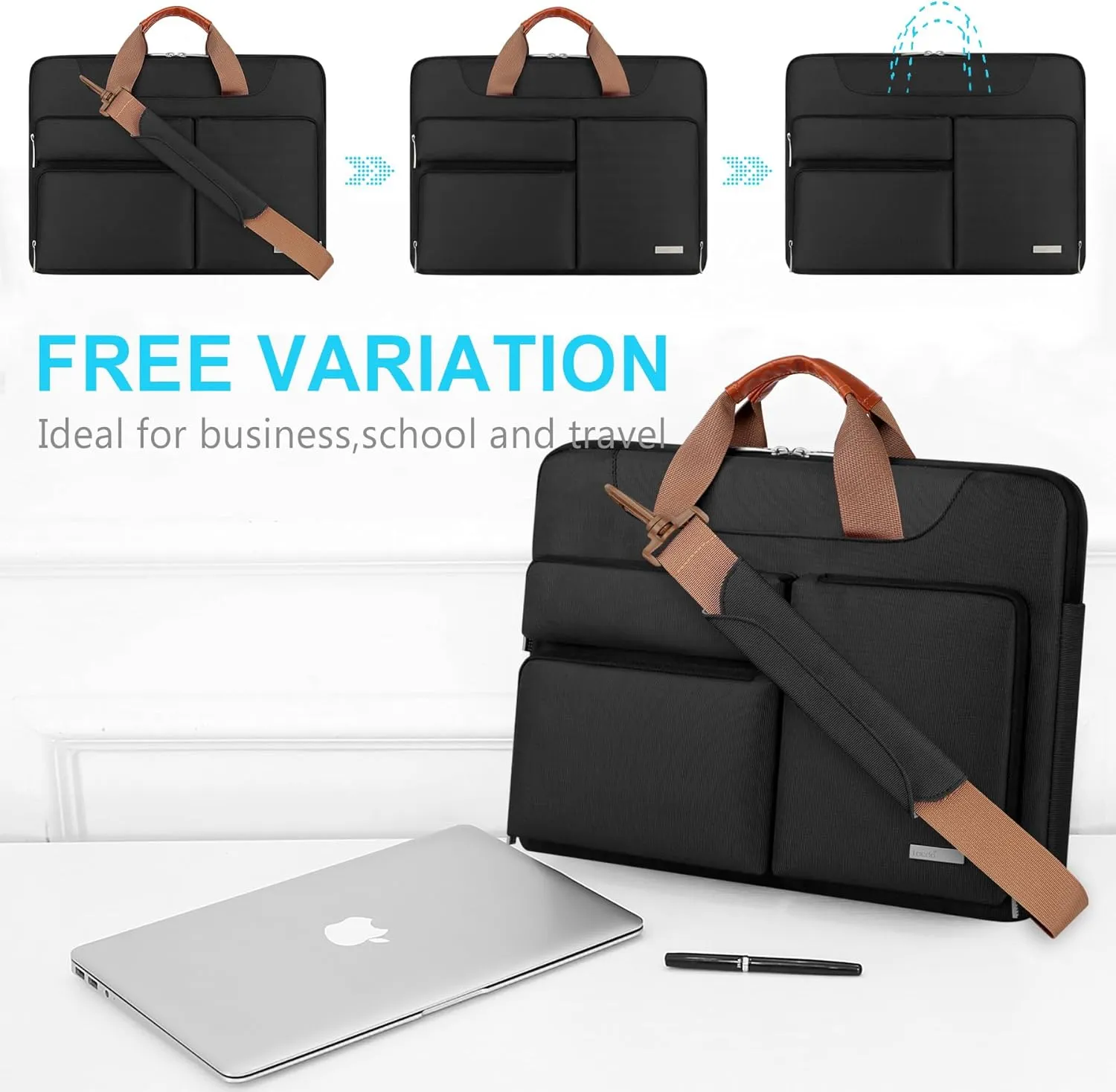 Lacdo 360° Protective Laptop Shoulder Bag, 16 inch Laptop Bag for 16 inch New MacBook Pro M4/M3/M2 /M1 Pro Max A3403 A3186 A2991 A2780 A2485 2024-2019, 15" Surface Laptop 7th Copilot PC Computer,Black