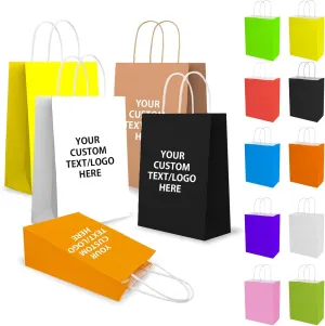 LAMJAMANER Custom Kraft Paper Bags, Paper Bags Customizable for Small Business, Personalized Kraft Paper Bags for Wedding Birthday Party Gift, Retail Gift Bags with Logo, Shopping Bags, Goodie Bags