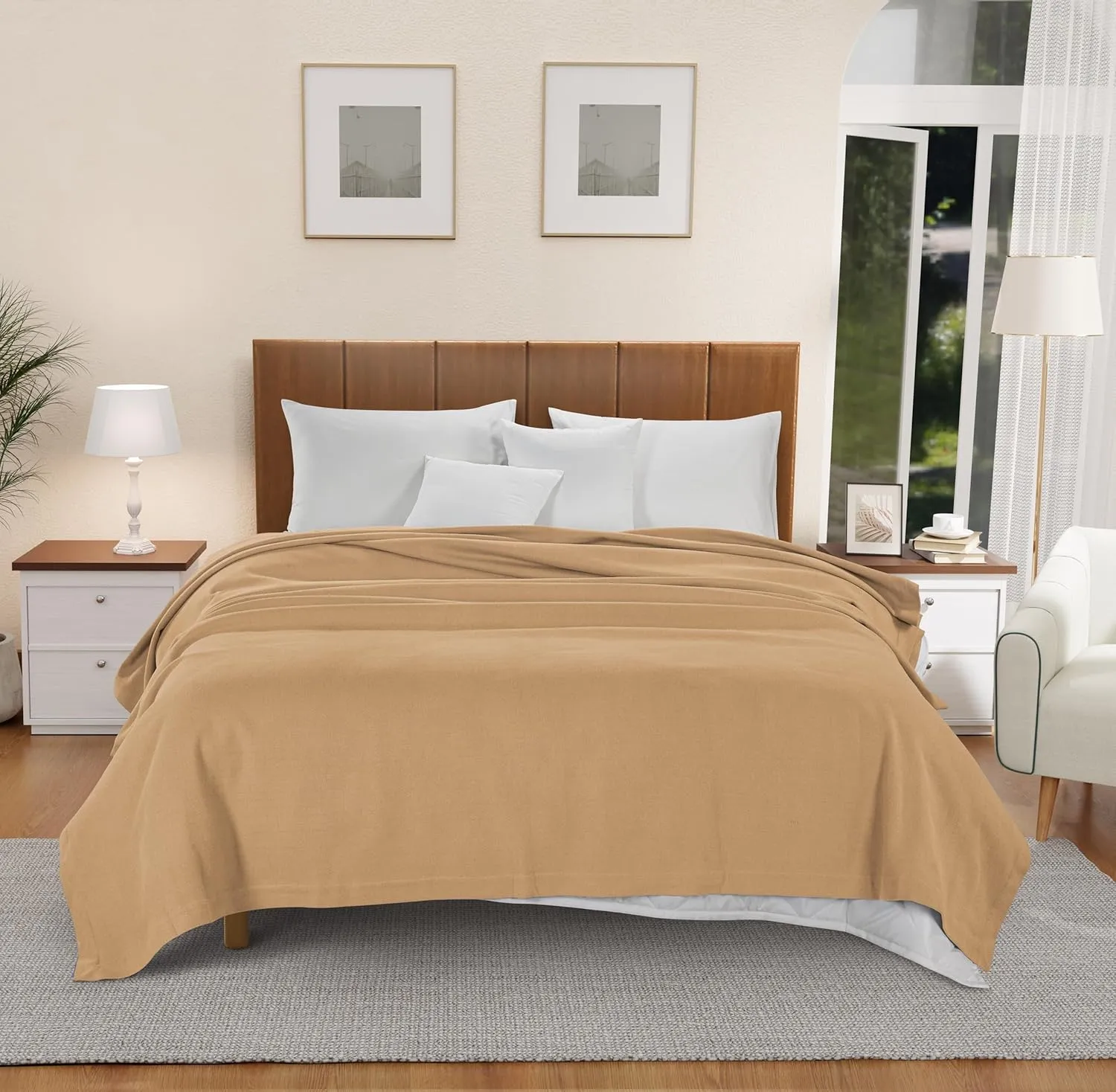 LANE LINEN King Size Cotton Blanket – Lightweight and Soft Herringbone Blanket, Cooling for Summer and Warm for Winter, Season Comfort, 100% Cotton Blankets, King Size 90"x108" – Tan