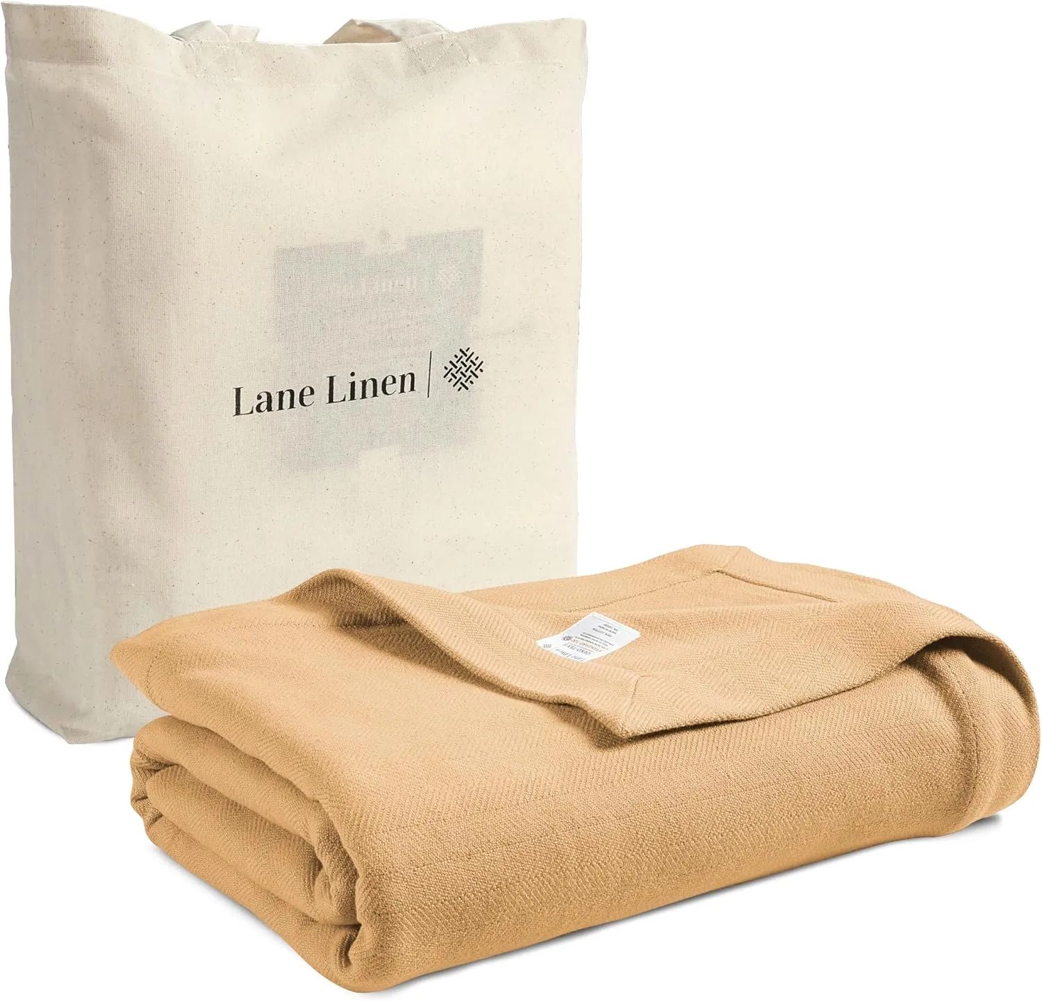 LANE LINEN King Size Cotton Blanket – Lightweight and Soft Herringbone Blanket, Cooling for Summer and Warm for Winter, Season Comfort, 100% Cotton Blankets, King Size 90"x108" – Tan