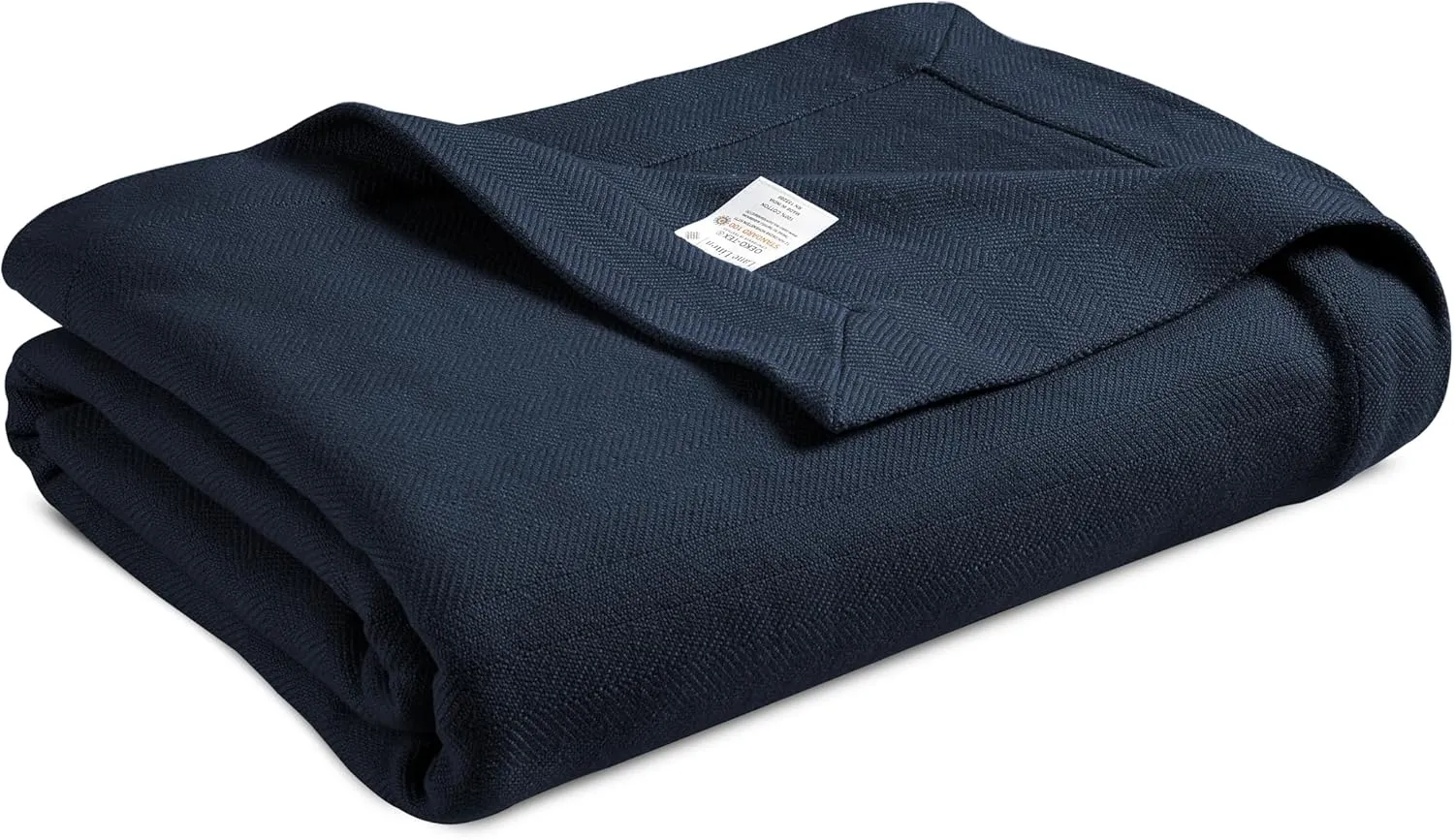 LANE LINEN Queen Size Cotton Blanket 90"x90" – Soft, Cooling & Warm Blanket for Bed and Couch – Lightweight for Summer & Winter Use, Herringbone Pattern – Navy