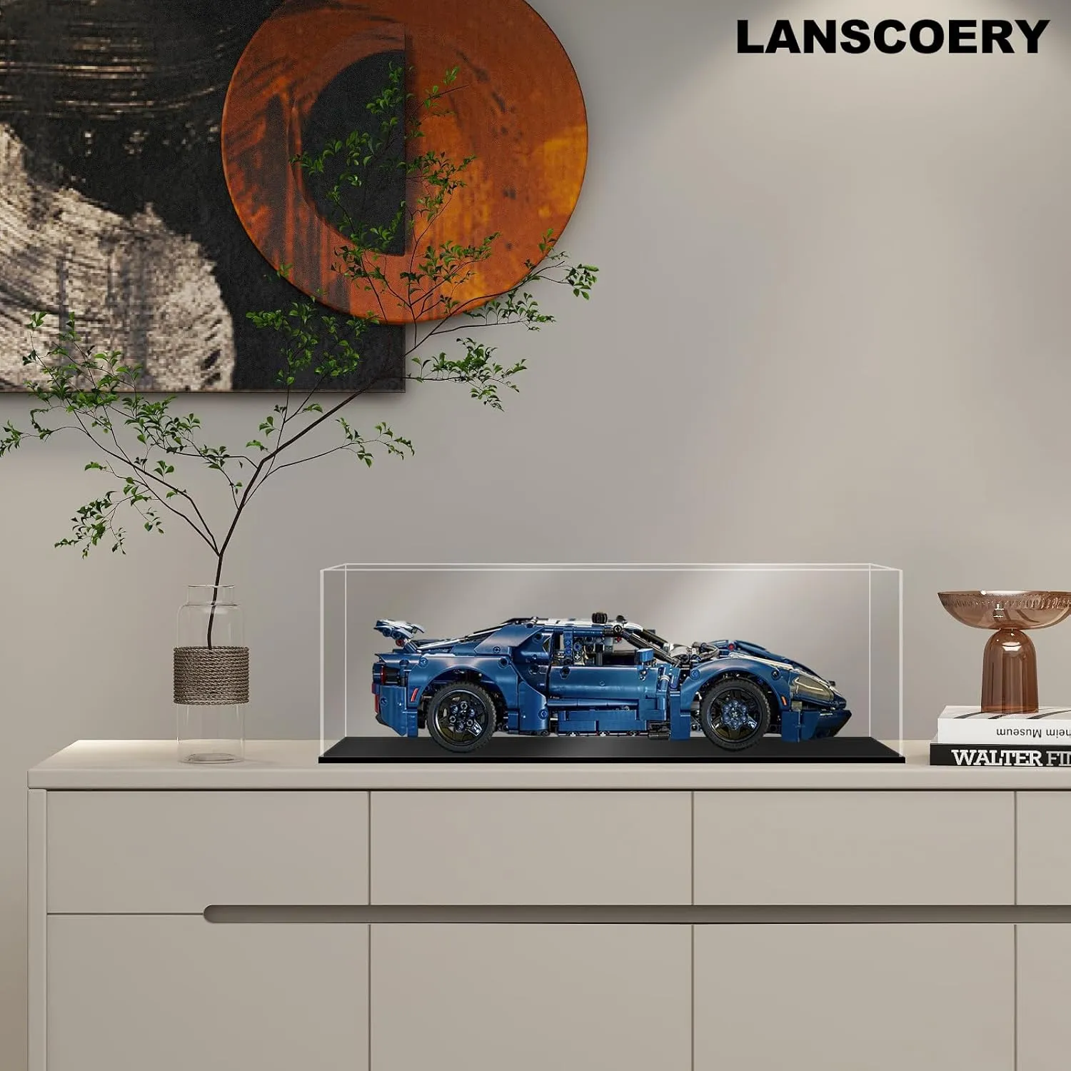 LANSCOERY Acrylic Display Case, Assemble Showcase Display Box for Collectibles, with Dustproof & Seamless Display Design, Suitable for 1/24 Scale Car Model 10x6x6inch Black Base
