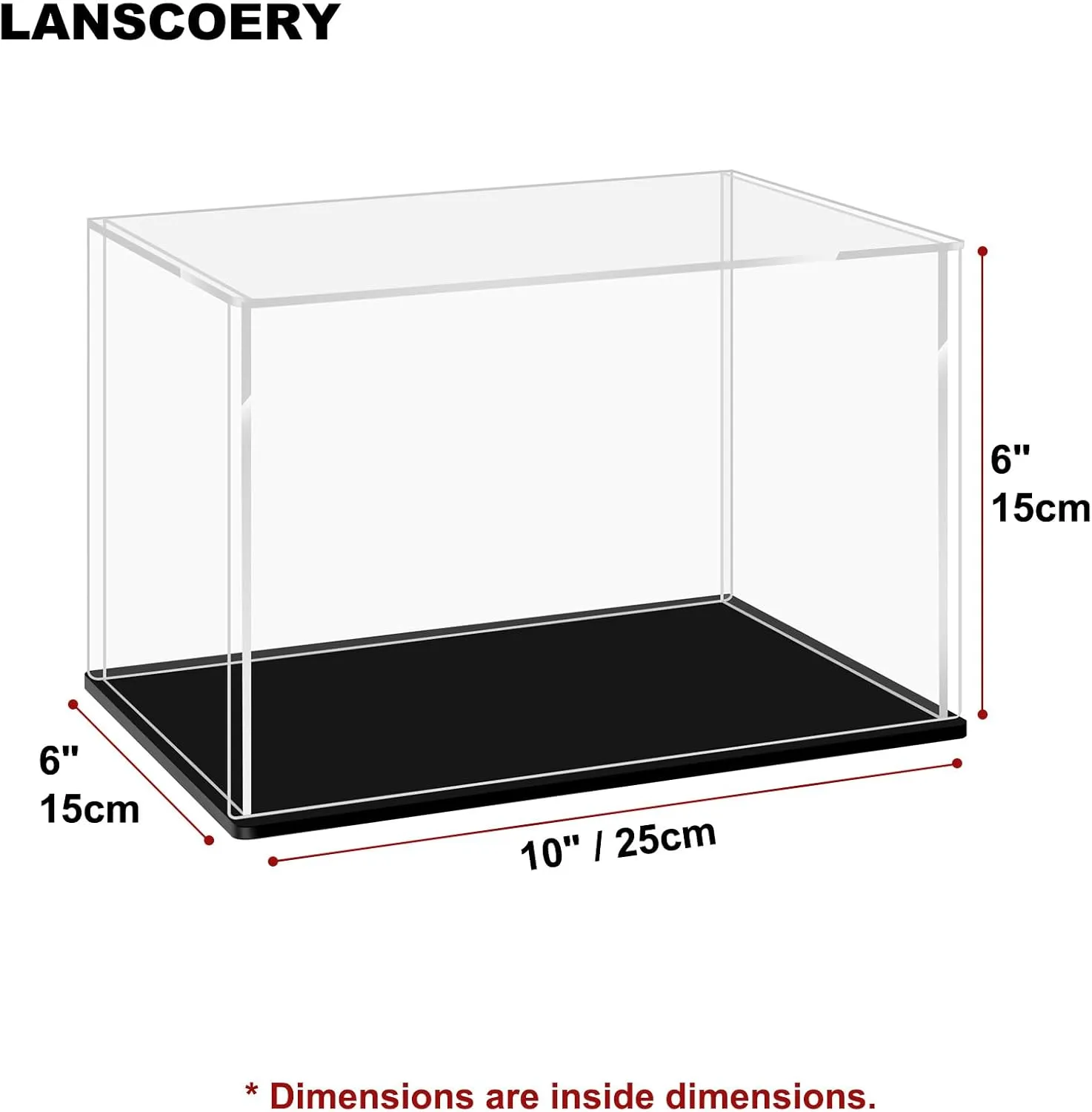 LANSCOERY Acrylic Display Case, Assemble Showcase Display Box for Collectibles, with Dustproof & Seamless Display Design, Suitable for 1/24 Scale Car Model 10x6x6inch Black Base