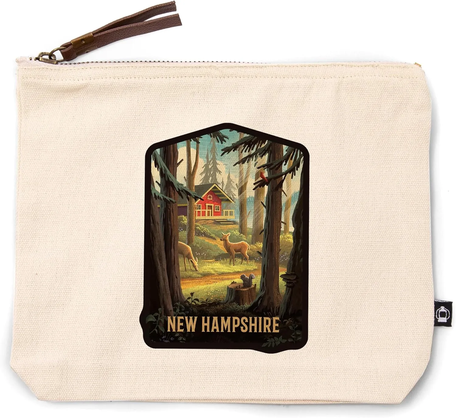 Lantern Press New Hampshire, Slip Away, Cabin with Wildlife, 100% Cotton Zipper Pouch, Travel Accessory, Go Bag