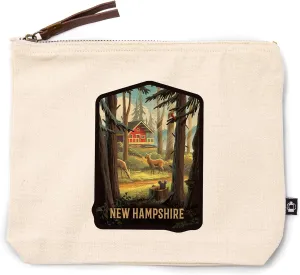 Lantern Press New Hampshire, Slip Away, Cabin with Wildlife, 100% Cotton Zipper Pouch, Travel Accessory, Go Bag