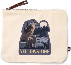 Lantern Press Yellowstone National Park, Wyoming, Wolves and Full Moon, 100% Cotton Zipper Pouch, Travel Accessory, Go Bag