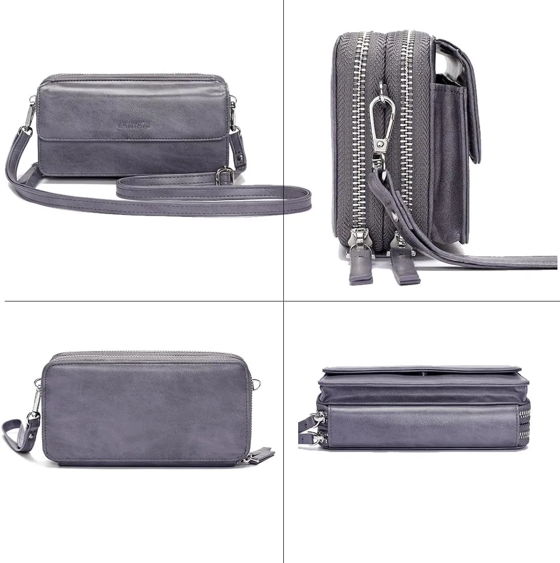 Lanyani RFID Crossbody Wallet Wristlet Purse with Phone Pocket For Women Vegan Leather