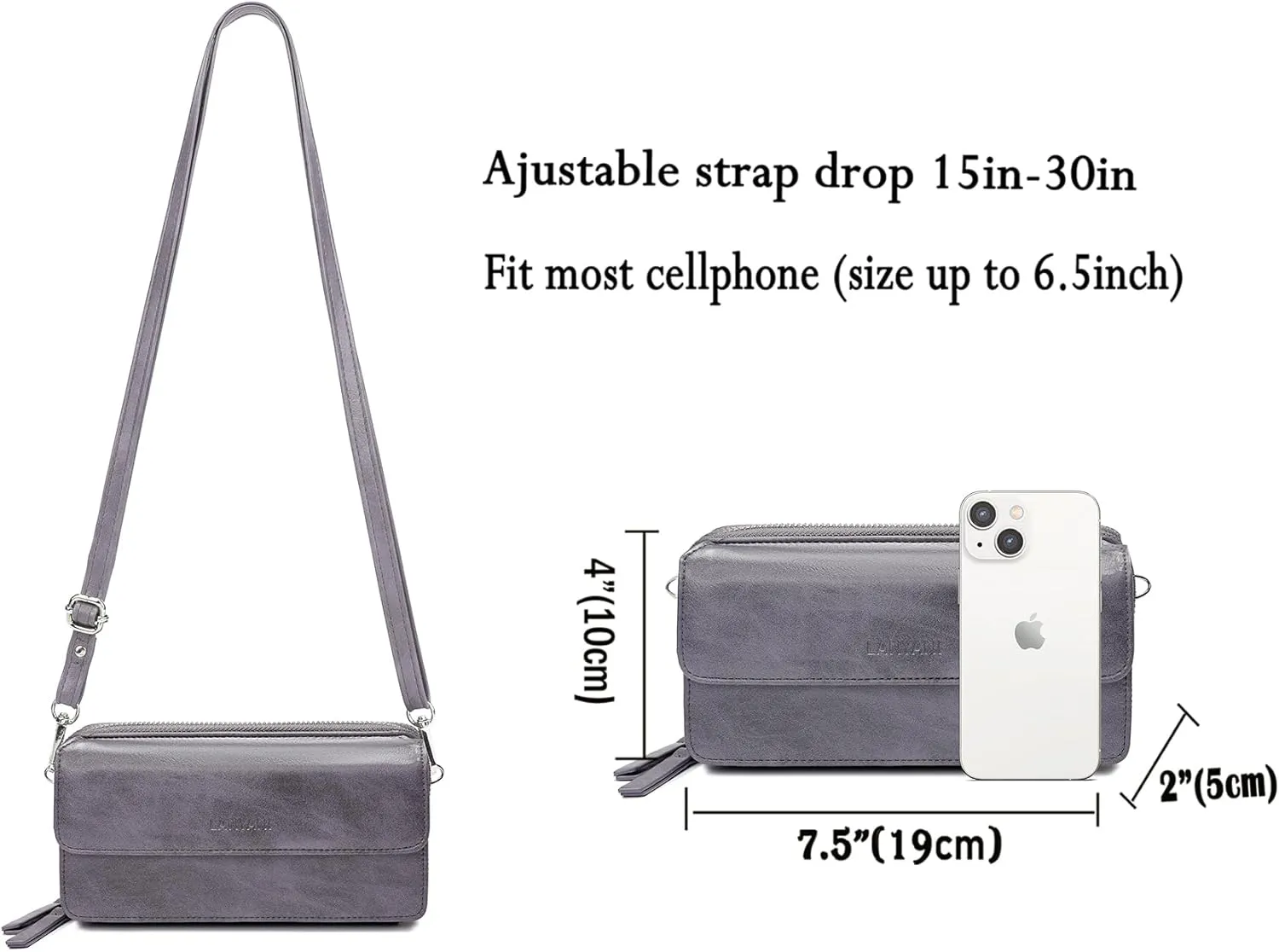Lanyani RFID Crossbody Wallet Wristlet Purse with Phone Pocket For Women Vegan Leather