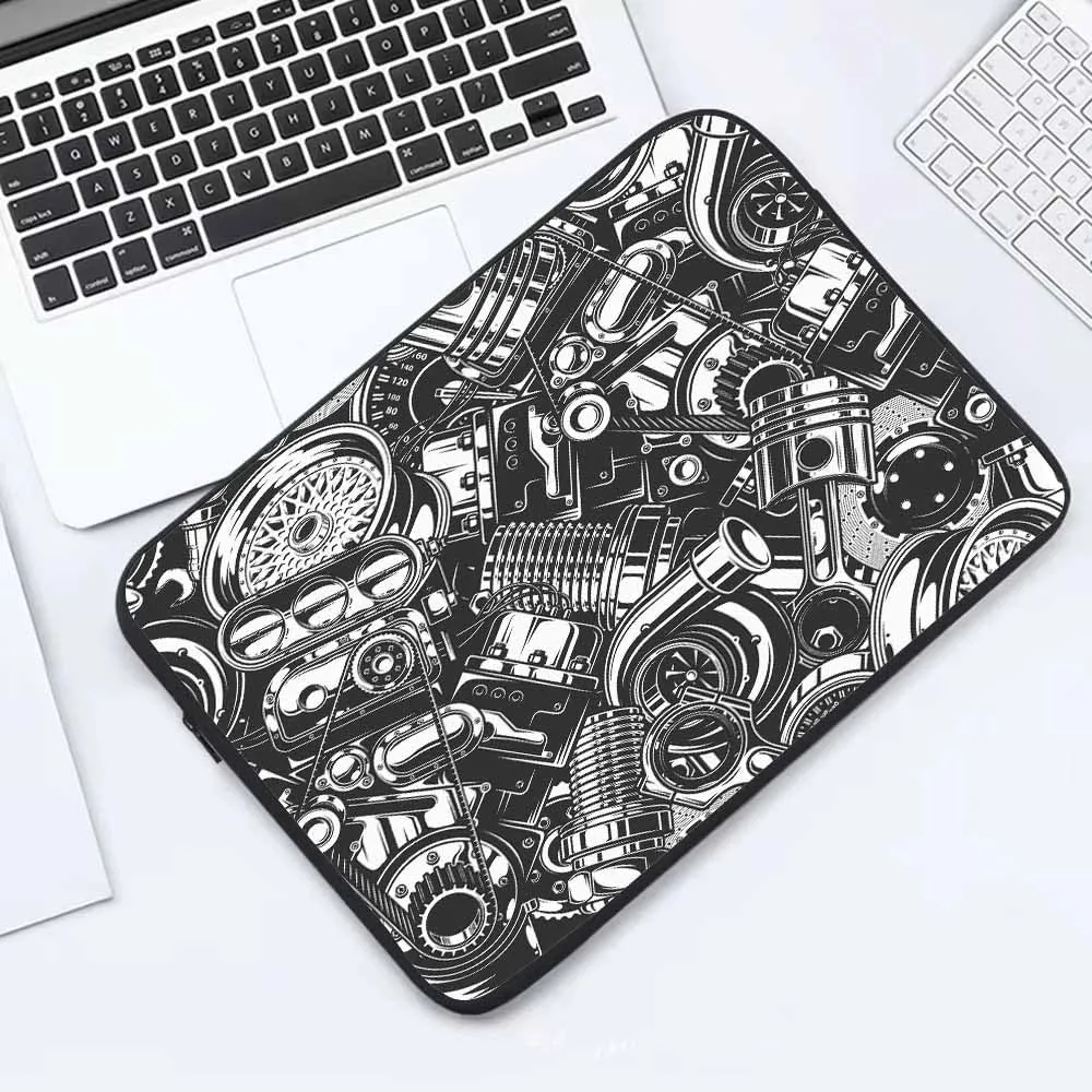 Laptop Sleeve Bag 15.4 15.6 Inch,Automobile Car Parts Pattern Monochrome Black and White Elements Protective Polyester Computer Cases Laptop Cover Tablet Travel Cover
