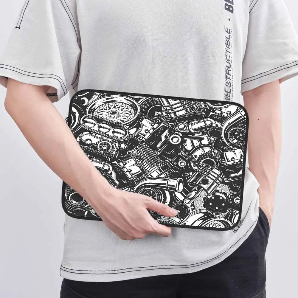 Laptop Sleeve Bag 15.4 15.6 Inch,Automobile Car Parts Pattern Monochrome Black and White Elements Protective Polyester Computer Cases Laptop Cover Tablet Travel Cover