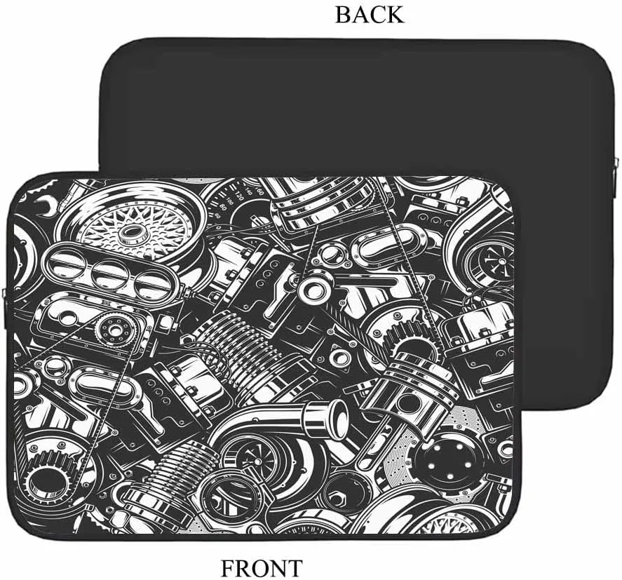 Laptop Sleeve Bag 15.4 15.6 Inch,Automobile Car Parts Pattern Monochrome Black and White Elements Protective Polyester Computer Cases Laptop Cover Tablet Travel Cover
