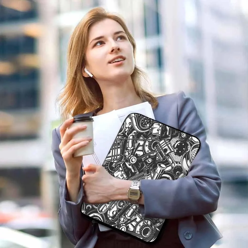 Laptop Sleeve Bag 15.4 15.6 Inch,Automobile Car Parts Pattern Monochrome Black and White Elements Protective Polyester Computer Cases Laptop Cover Tablet Travel Cover