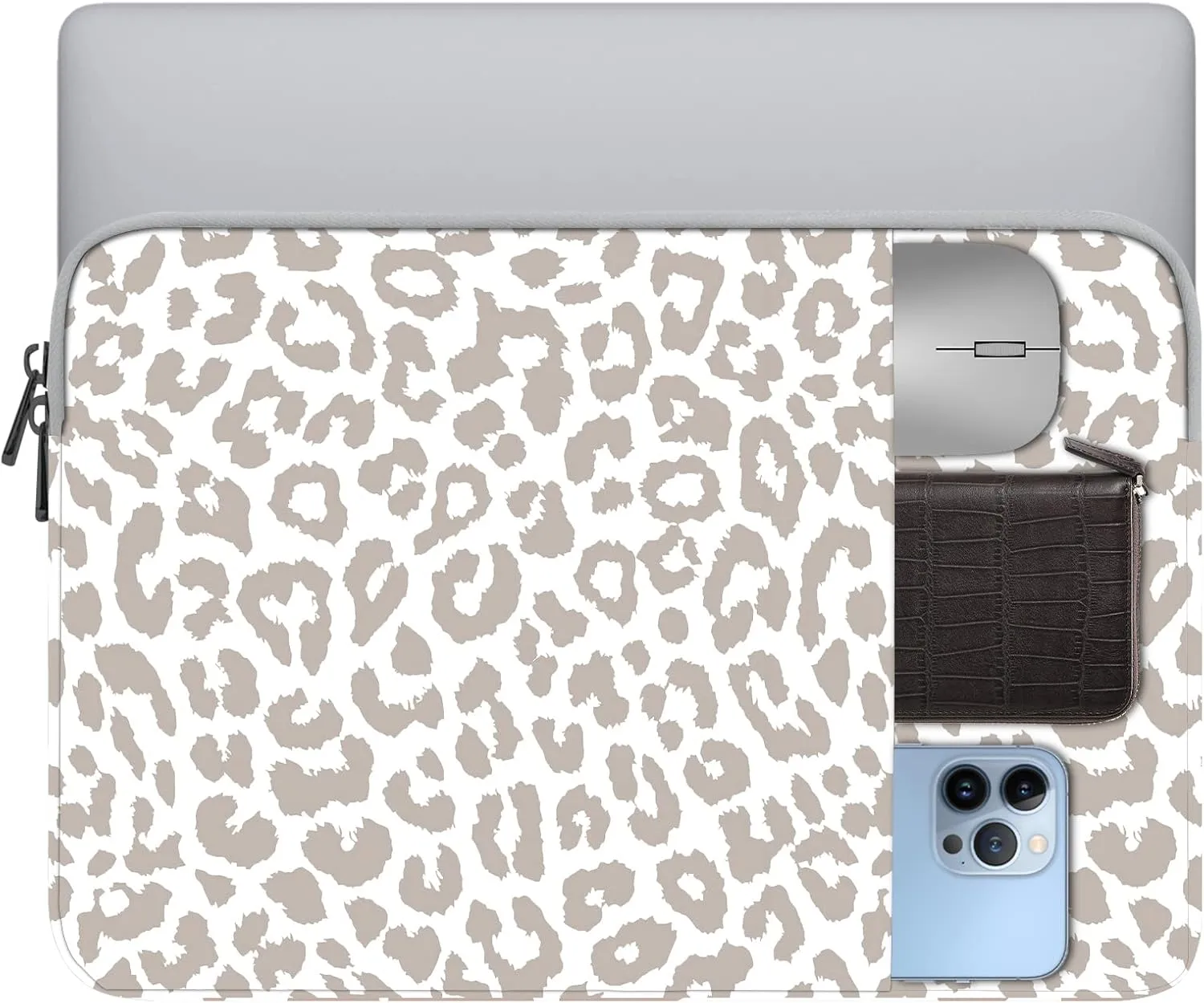 Laptop Sleeve Bag 15.6-16 inch,Compatible with MacBook Air 15 inch M2 2023 A2941/16 Pro M2 A2780 M1 A2485 /Pro Retina 15 A1990,Chromebook,HP,15.3-16 inch Notebook（Grey Leopard Cheetah Bag）