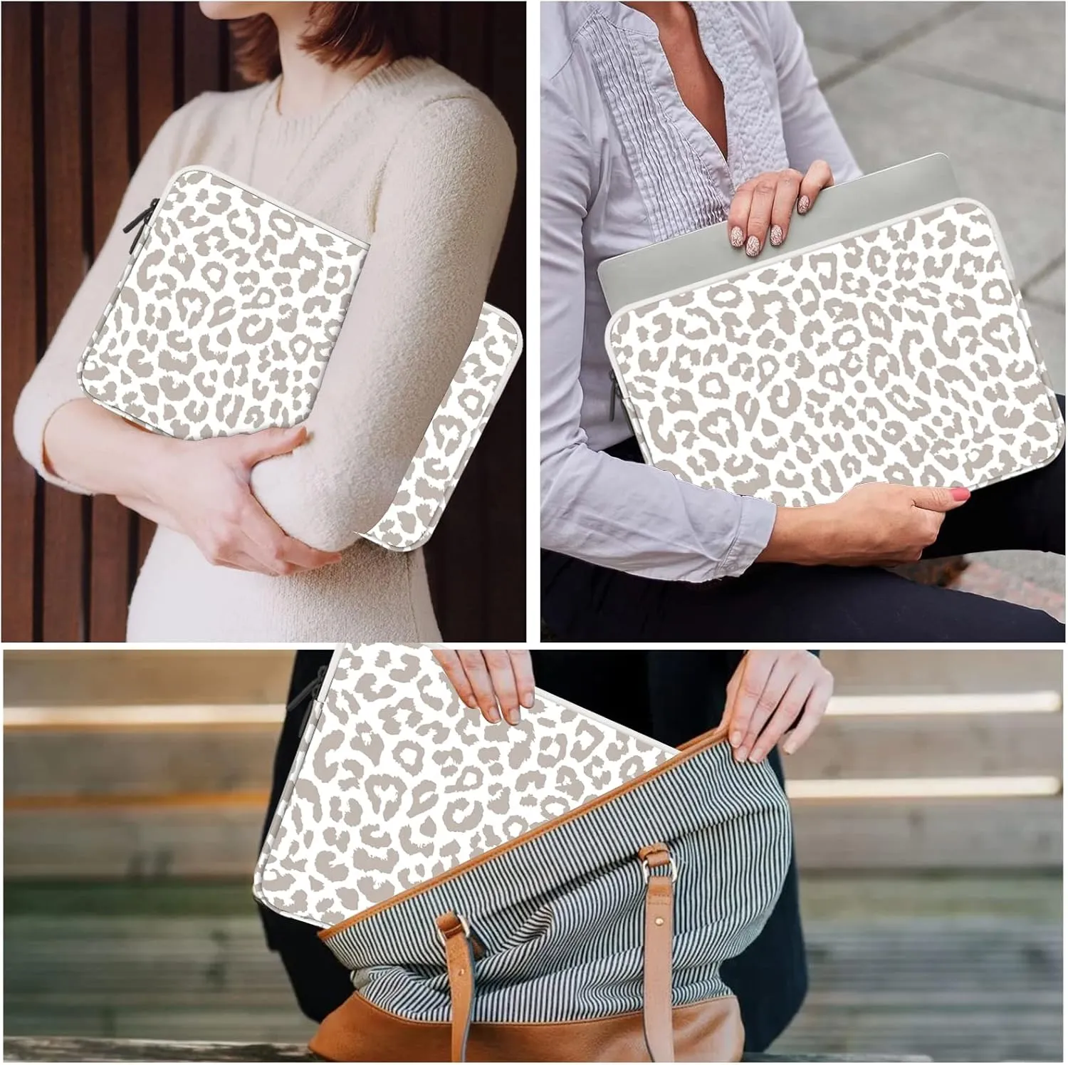Laptop Sleeve Bag 15.6-16 inch,Compatible with MacBook Air 15 inch M2 2023 A2941/16 Pro M2 A2780 M1 A2485 /Pro Retina 15 A1990,Chromebook,HP,15.3-16 inch Notebook（Grey Leopard Cheetah Bag）