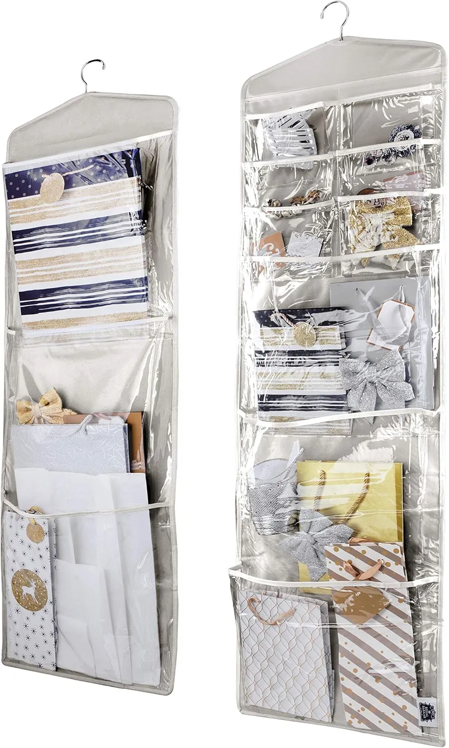 Large Double-Sided Hanging Gift Bag Organizer and Tissue Paper Holder (Grey)