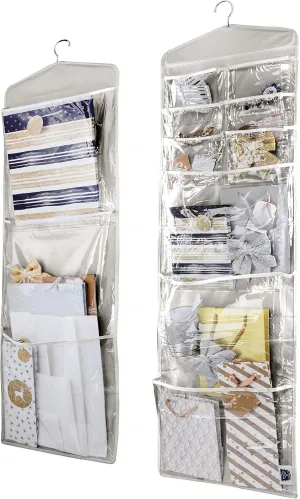 Large Double-Sided Hanging Gift Bag Organizer and Tissue Paper Holder (Grey)