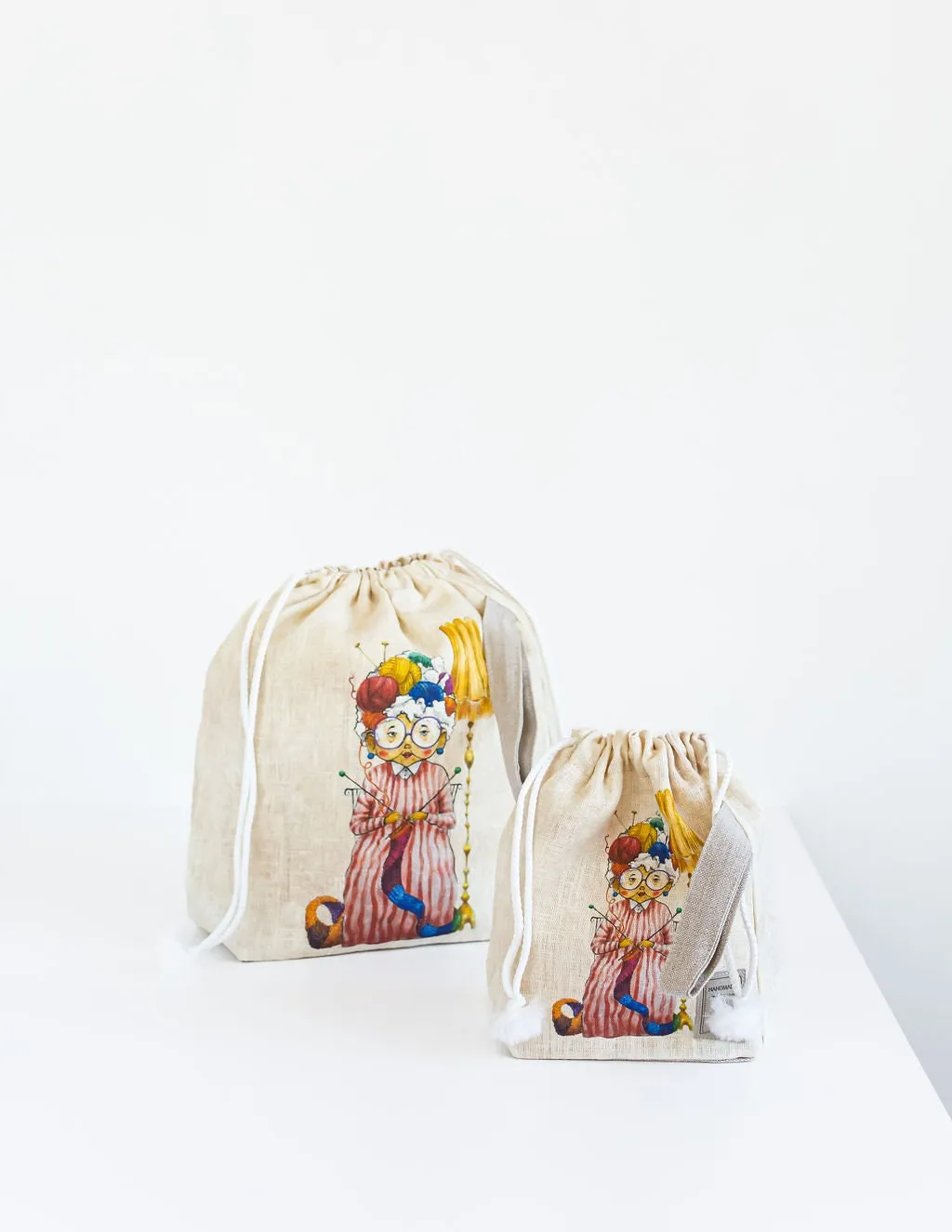 Large Drawstring Knitting Project Bag with Fun Knitter print.