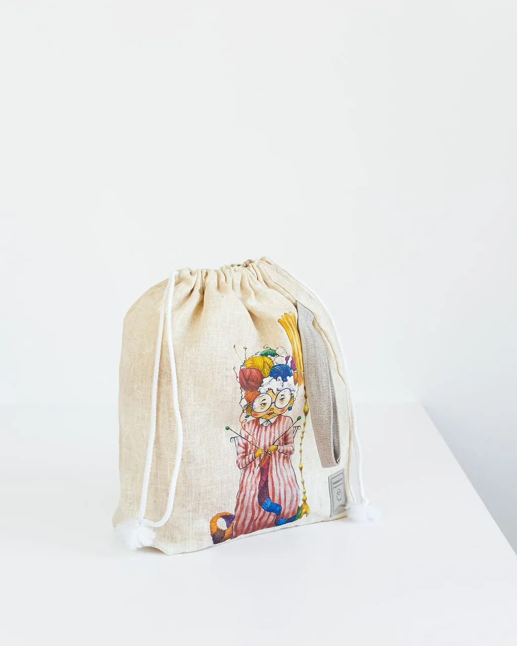 Large Drawstring Knitting Project Bag with Fun Knitter print.