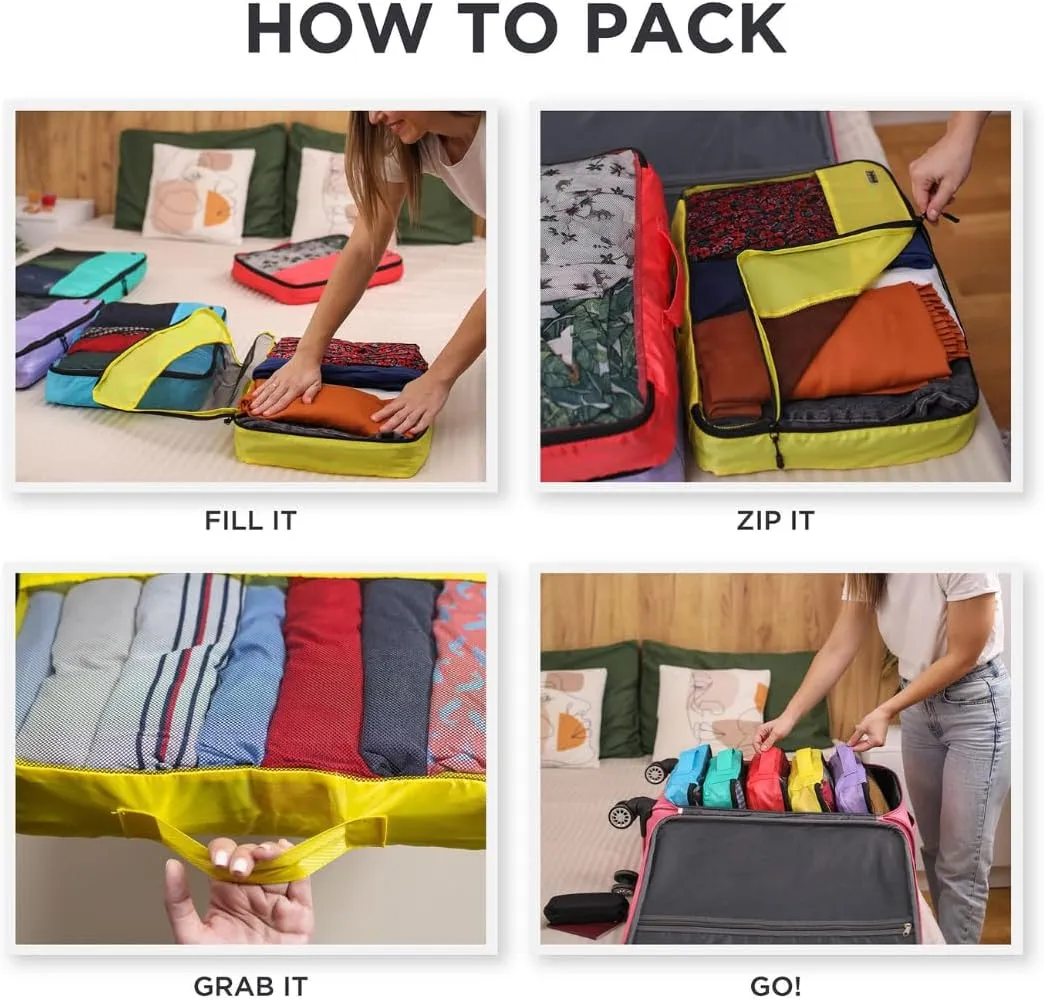 Large Packing Cubes for Suitcases - 5 Pcs Set - Travel Organizer Bags for Carry-On Luggage