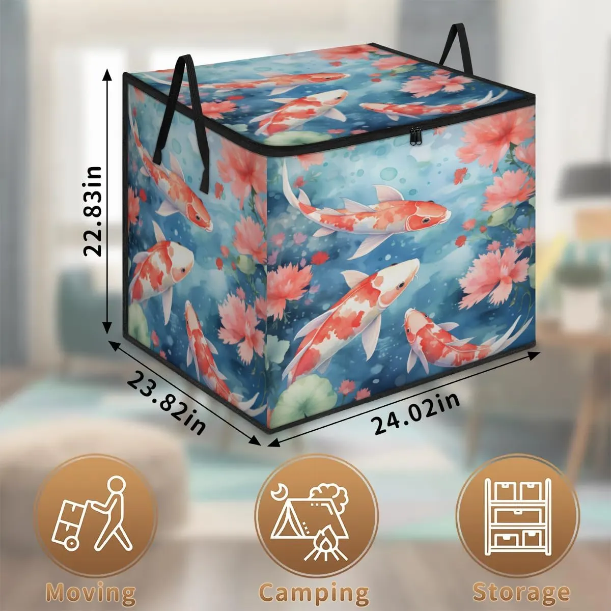 Large Storage Bags Fishes Flowers Closet Organizer Foldable Clothes Storage Bins with Handles Storage Containers for Blanket Comforter Pillow