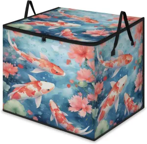 Large Storage Bags Fishes Flowers Closet Organizer Foldable Clothes Storage Bins with Handles Storage Containers for Blanket Comforter Pillow