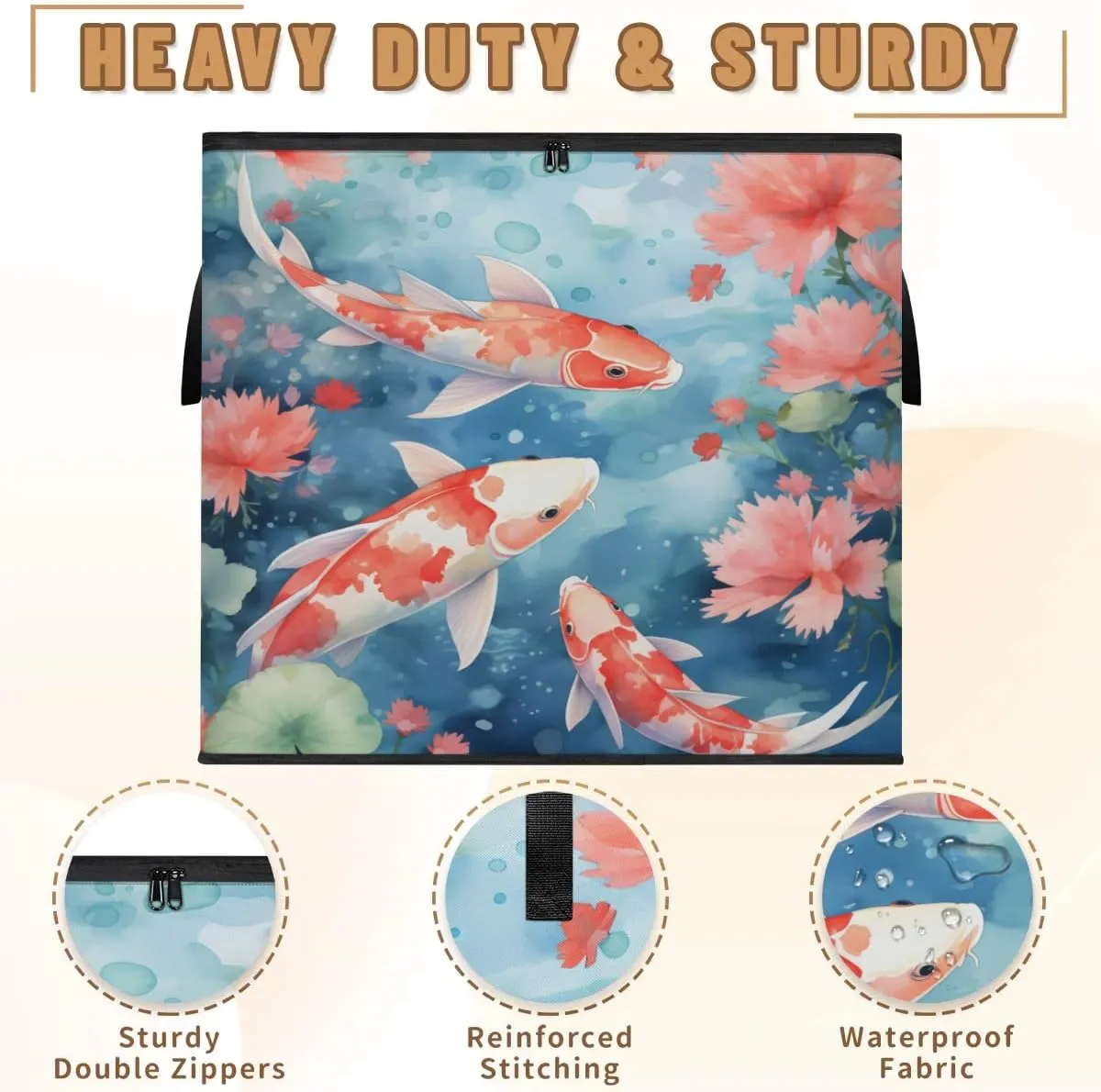 Large Storage Bags Fishes Flowers Closet Organizer Foldable Clothes Storage Bins with Handles Storage Containers for Blanket Comforter Pillow