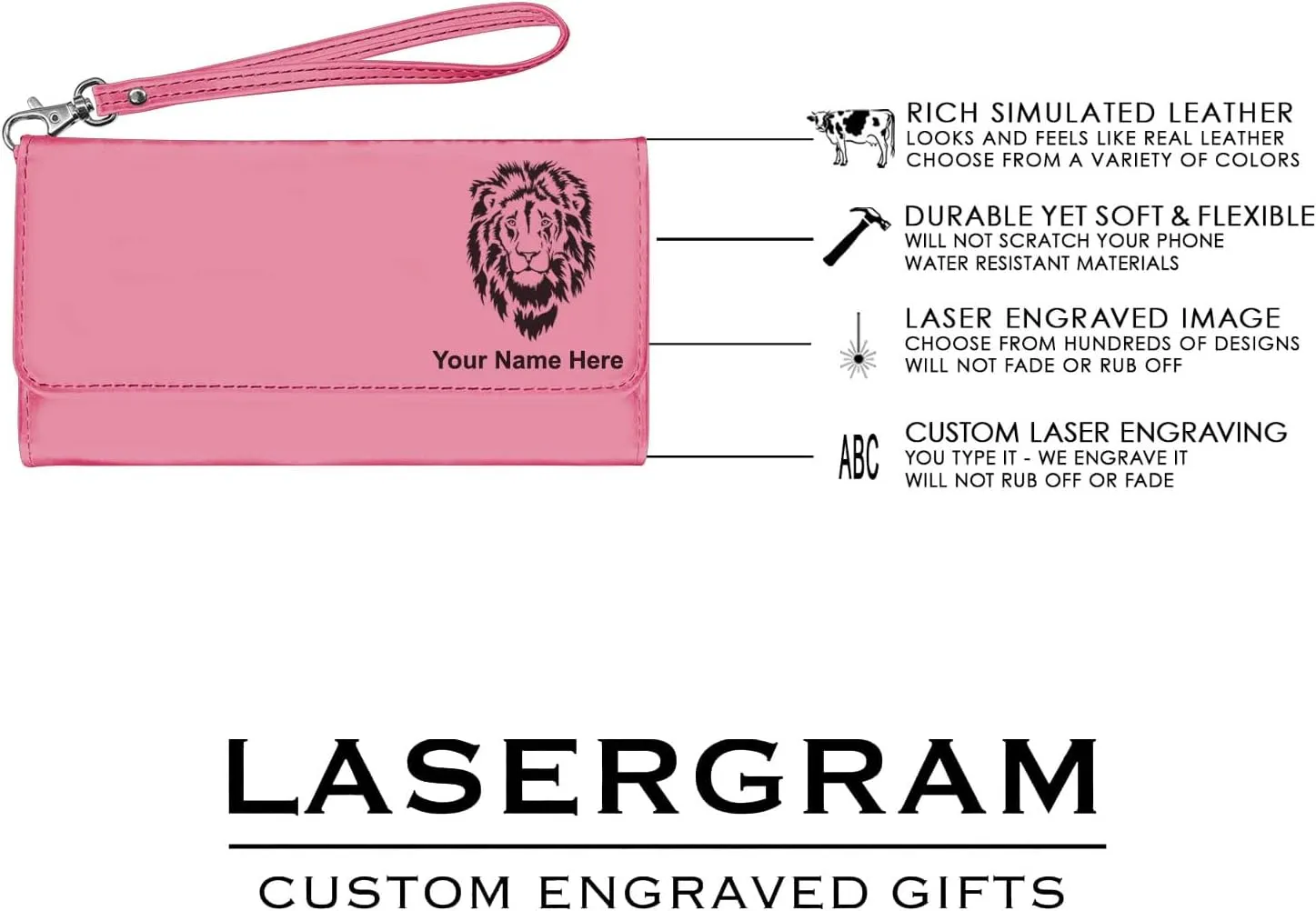 LaserGram Faux Leather Womens Wallet with Strap, Bull Rider Cowgirl, Personalized Engraving Included (Pink)