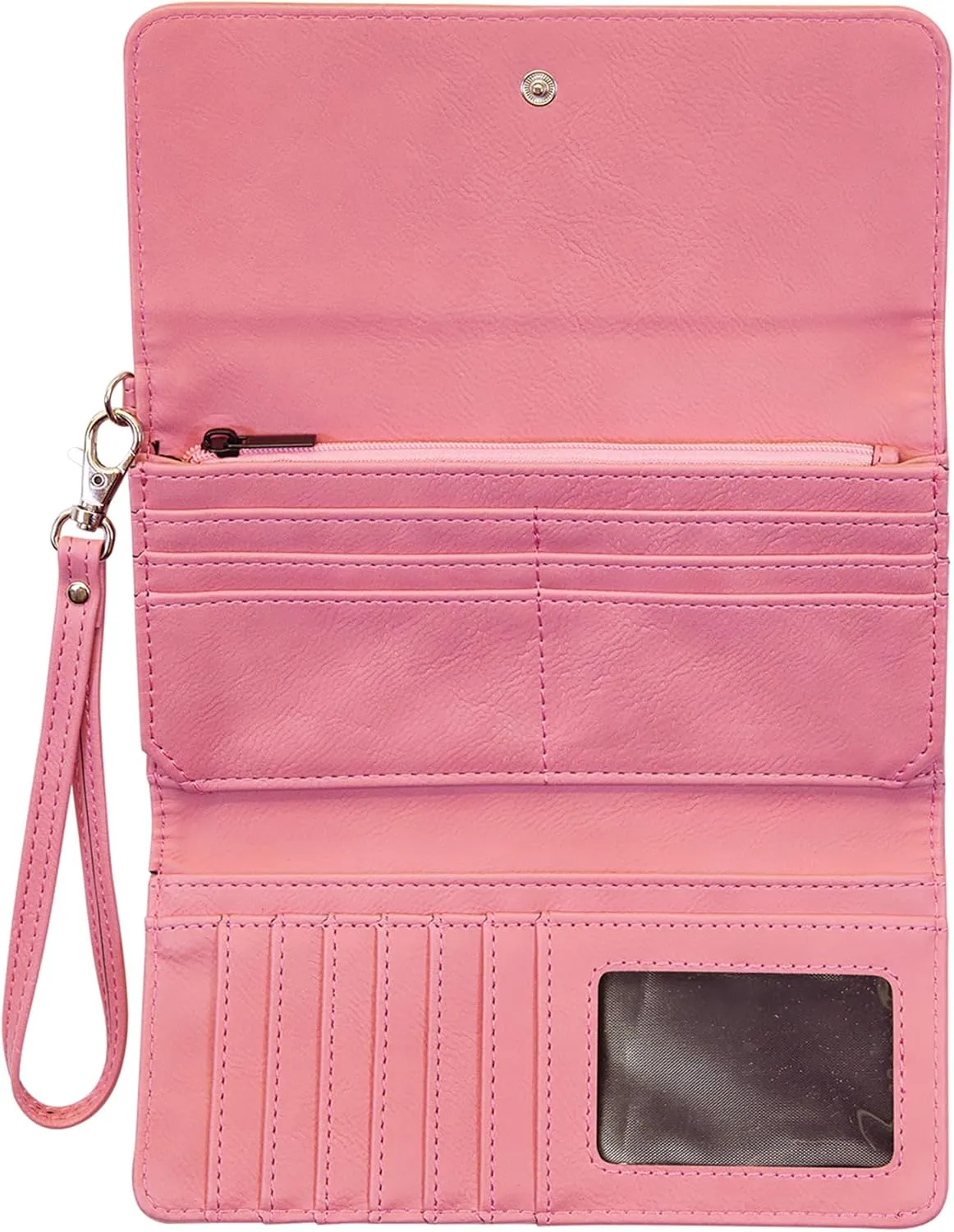 LaserGram Faux Leather Womens Wallet with Strap, Bull Rider Cowgirl, Personalized Engraving Included (Pink)