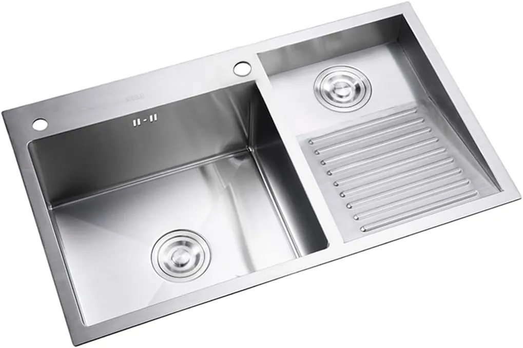 Laundry Pool Balcony Household Stainless Steel Laundry Sink Wash Basin With Washboard Easy To Clean Double Sink Laundry Pool Gift ( Color : B , Size : 80*48*22cm )