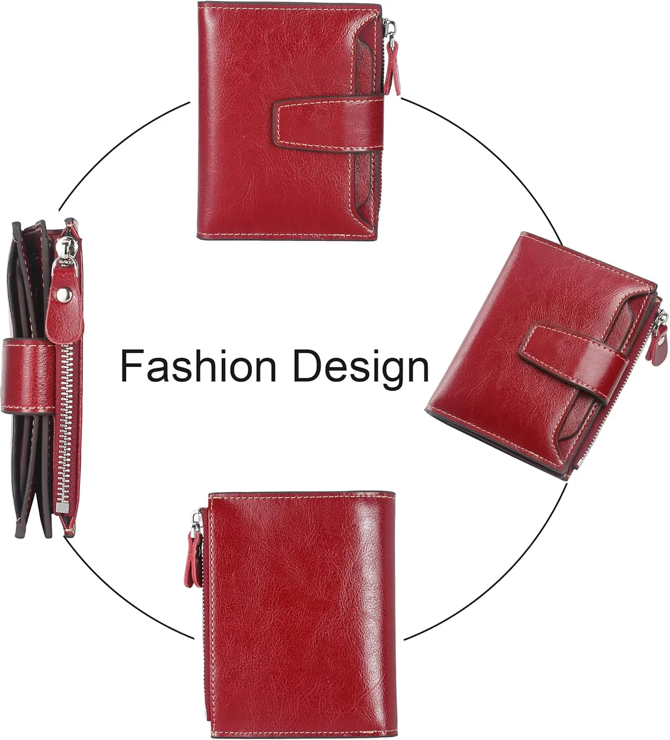 Lavemi Small Compact Women Wallet RFID Blocking Genuine Leather Bifold Purse with ID Windows