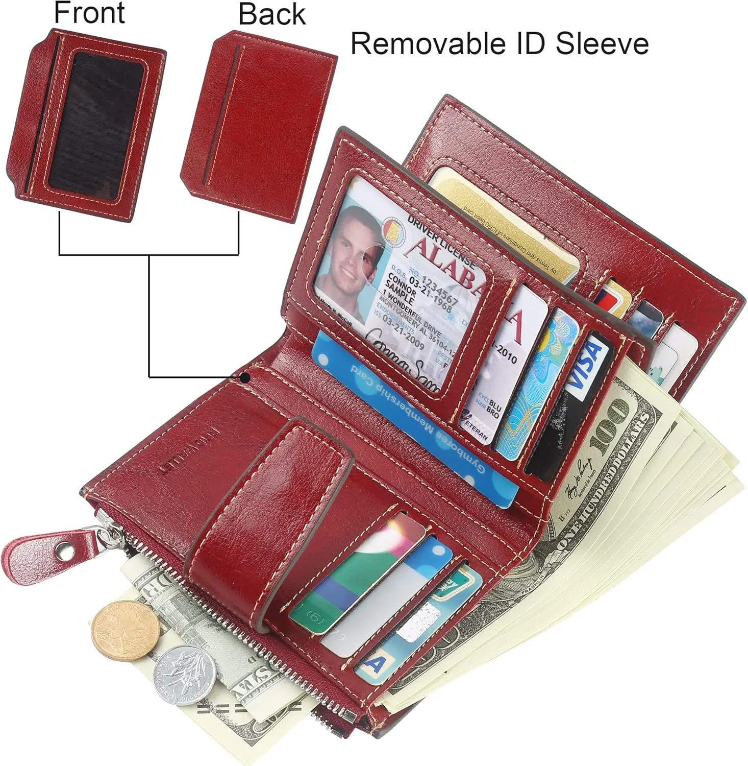 Lavemi Small Compact Women Wallet RFID Blocking Genuine Leather Bifold Purse with ID Windows