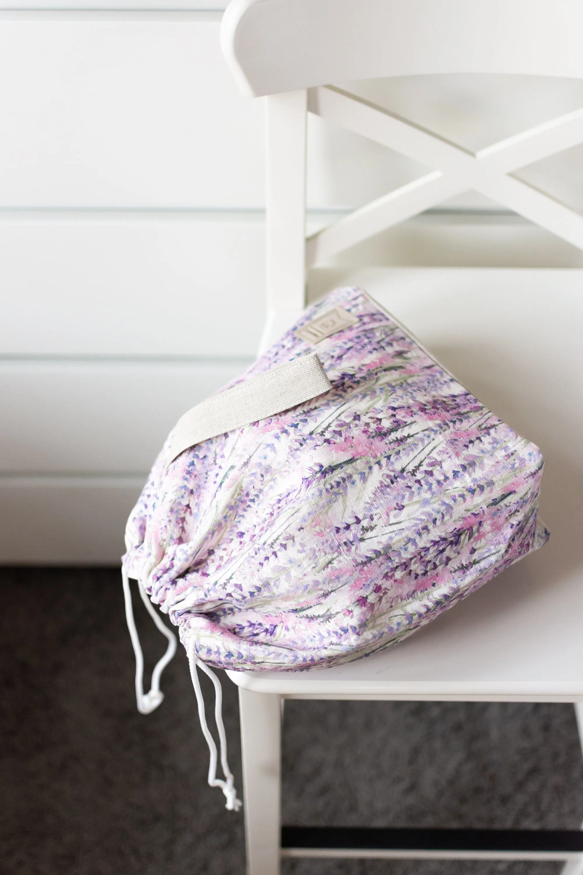 Lavender Large Drawstring Knitting Project Bag. Large. Summer Flowers collection. Special KnitterBag design.