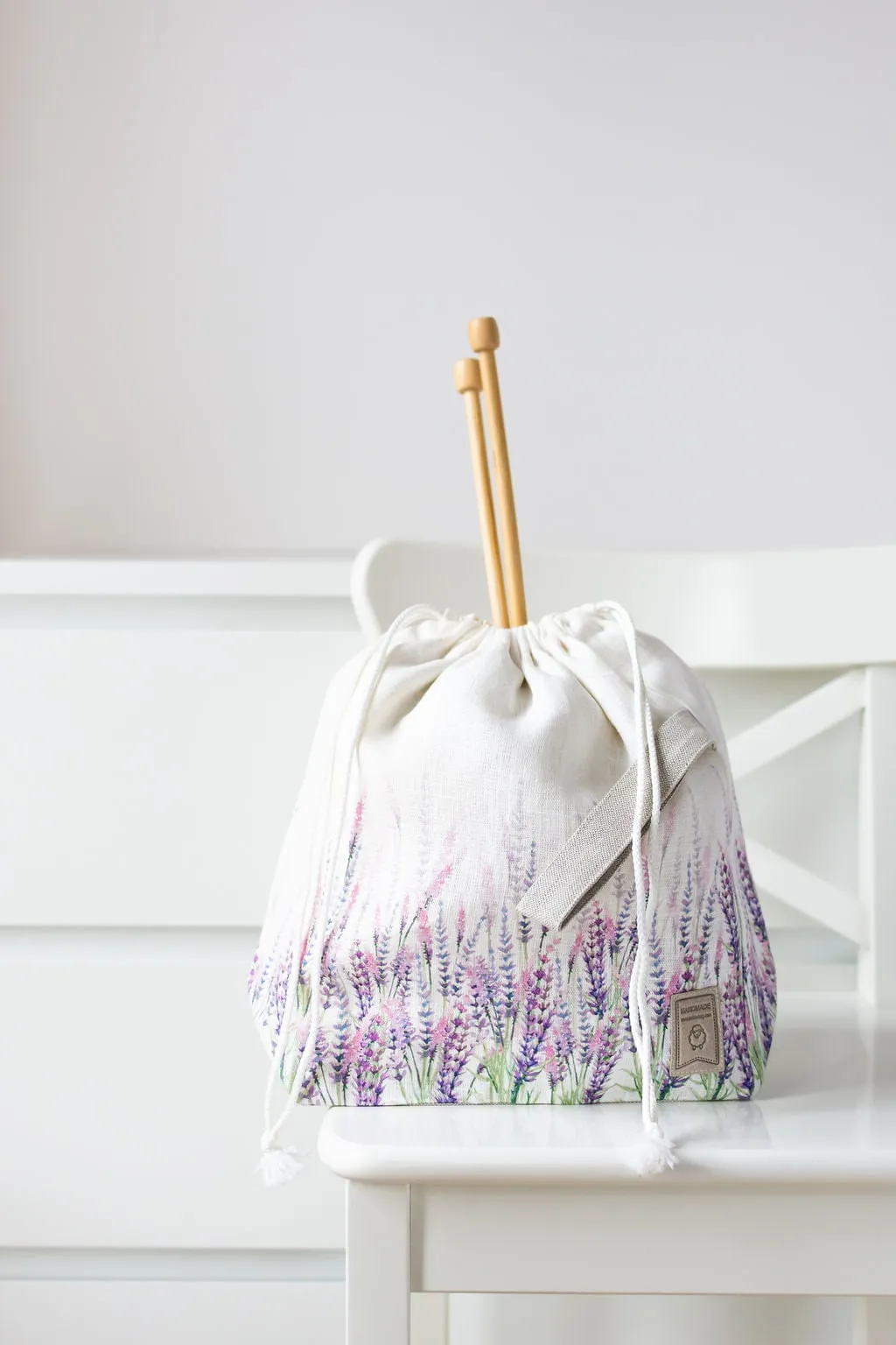 Lavender Project Bag. Drawstring Knitting Project Bag. Large. Summer Flowers collection. Special KnitterBag design.