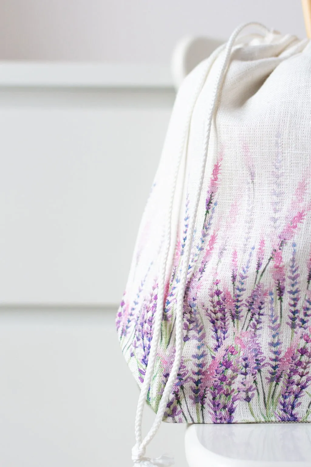 Lavender Project Bag. Drawstring Knitting Project Bag. Large. Summer Flowers collection. Special KnitterBag design.