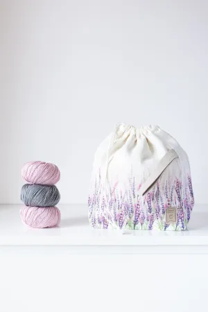 Lavender Project Bag. Drawstring Knitting Project Bag. Large. Summer Flowers collection. Special KnitterBag design.