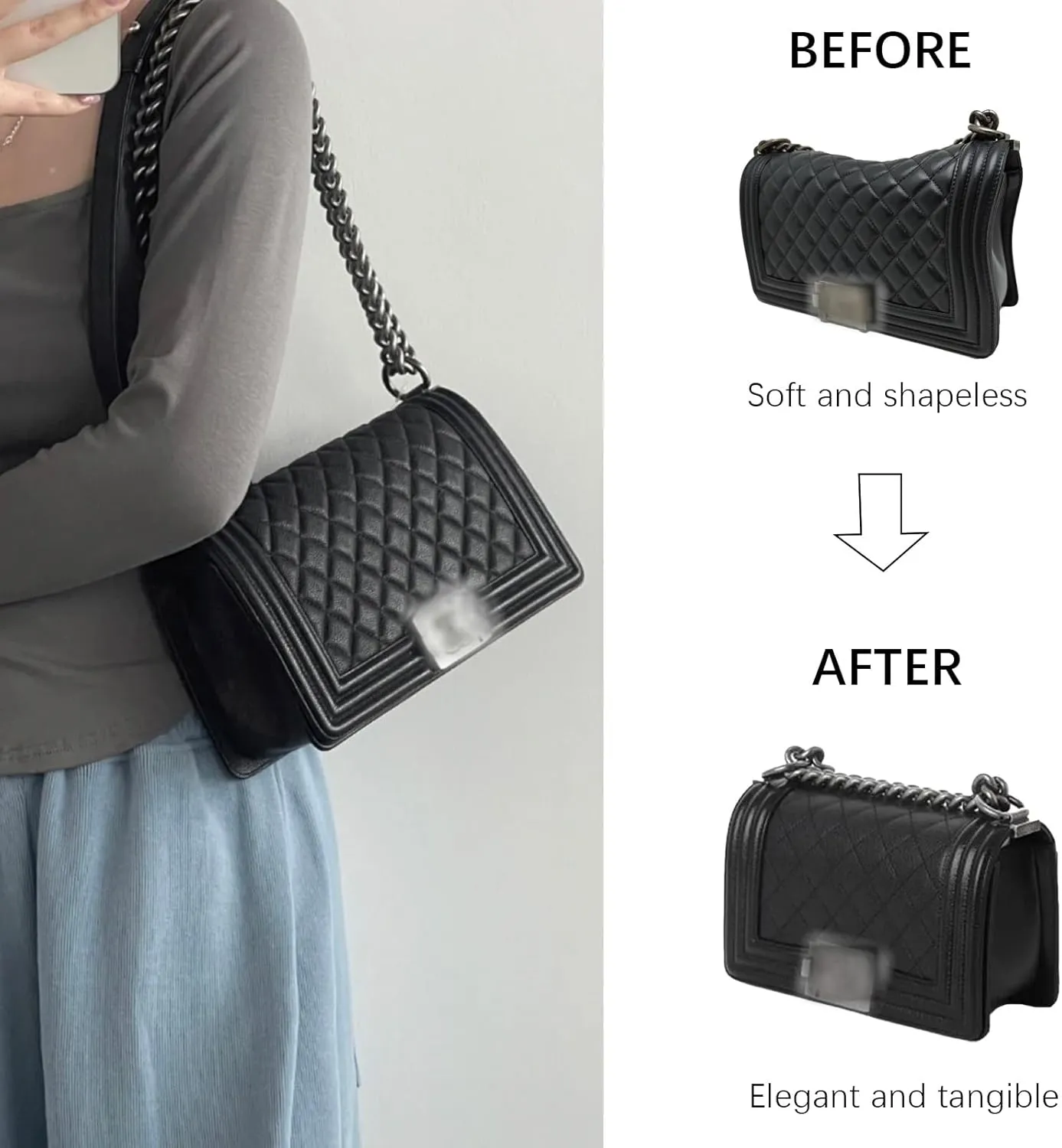 Lckaey bag Organizer insert for Chanel leboy Handbags Felt organizer insert Bag in Bag Y094Khaki-M