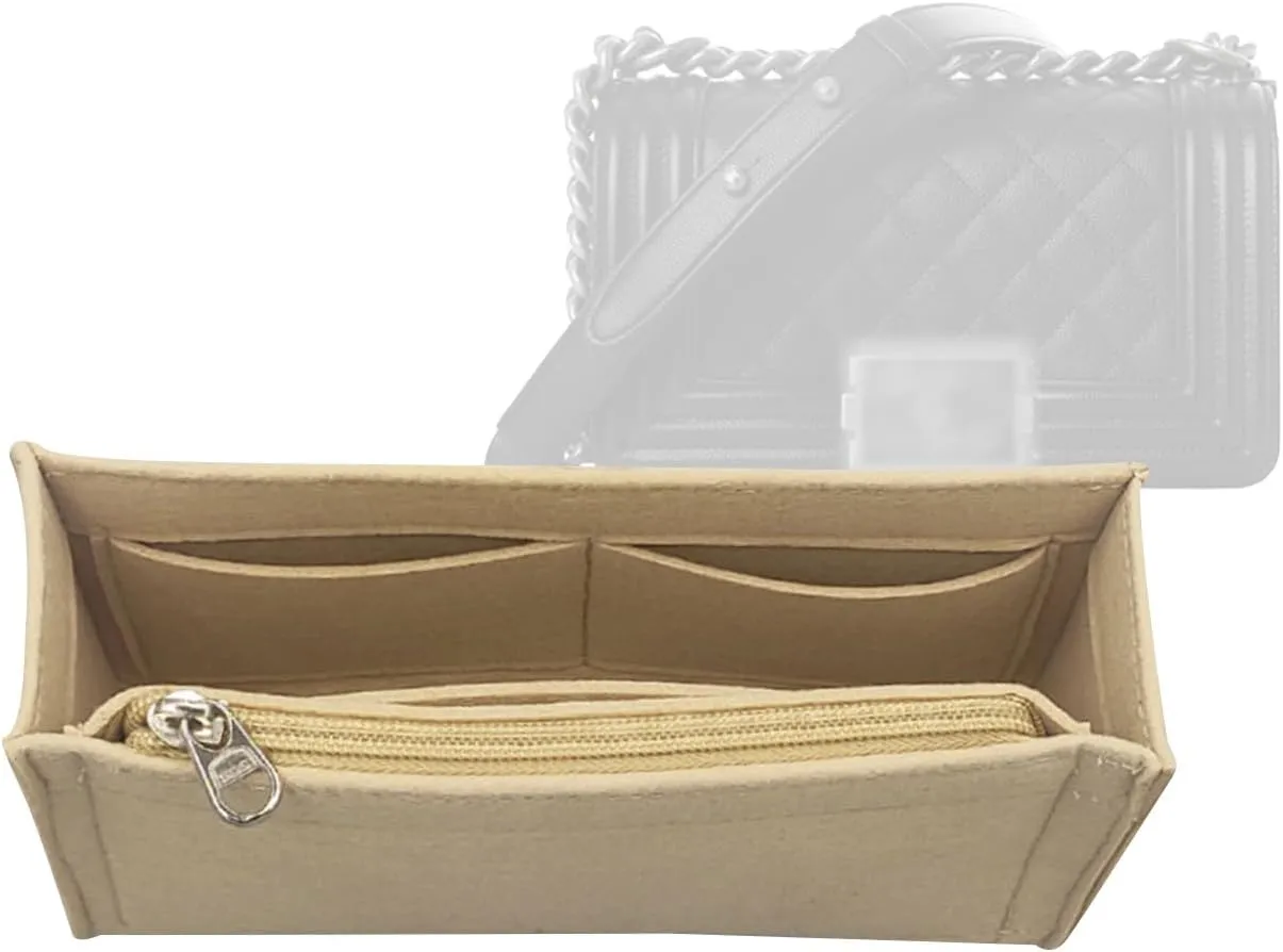 Lckaey bag Organizer insert for Chanel leboy Handbags Felt organizer insert Bag in Bag Y094Khaki-M