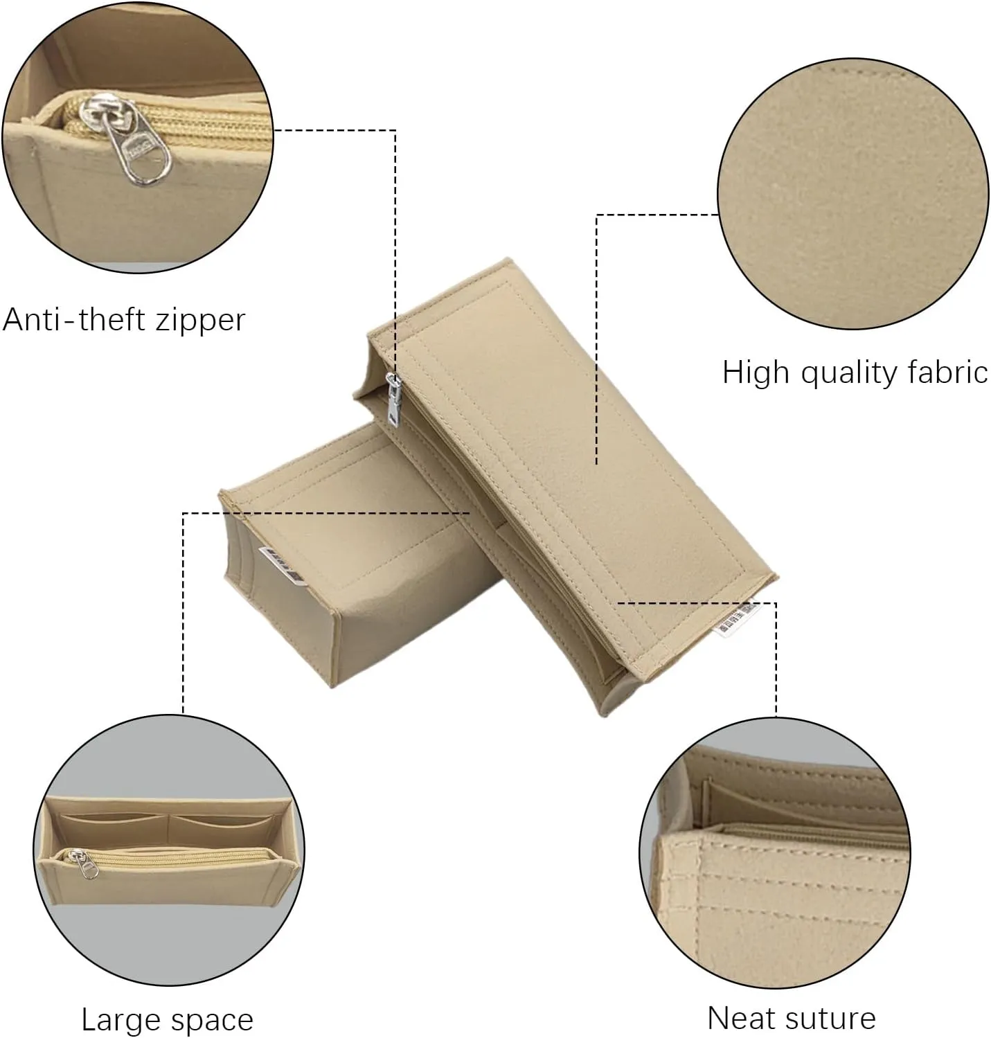 Lckaey bag Organizer insert for Chanel leboy Handbags Felt organizer insert Bag in Bag Y094Khaki-M