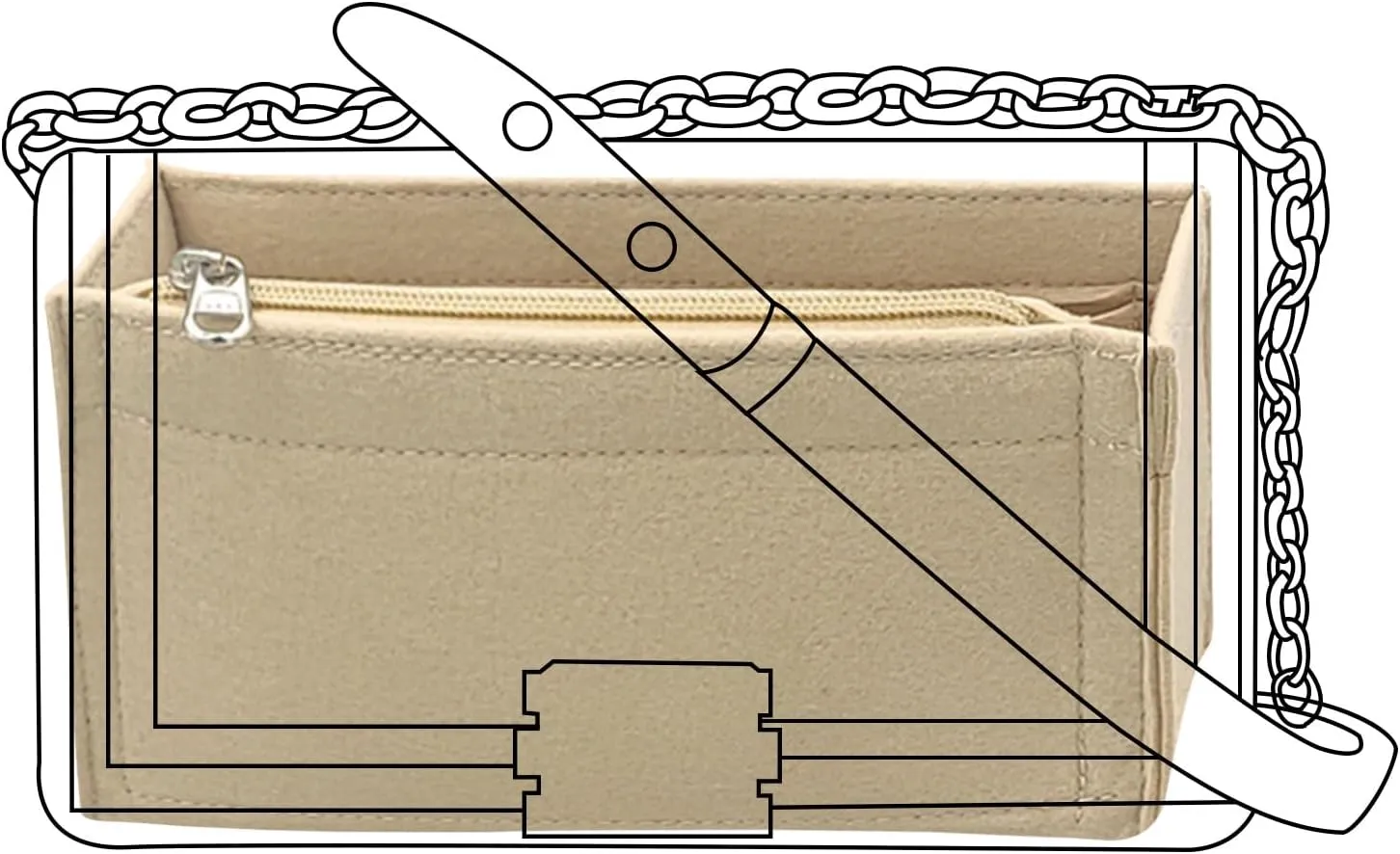 Lckaey bag Organizer insert for Chanel leboy Handbags Felt organizer insert Bag in Bag Y094Khaki-M